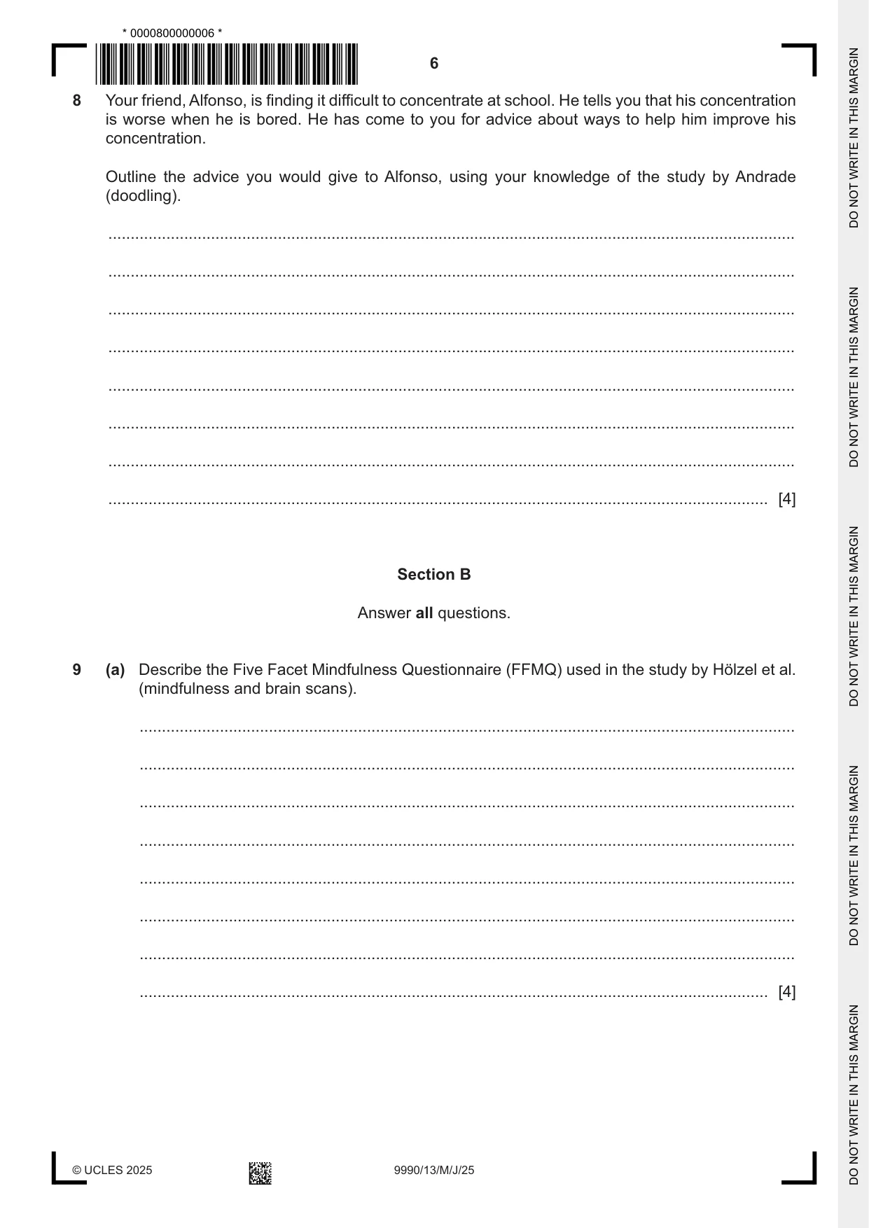 Cambridge A Level Psychology (from 2018) 9990 2025 May/June Paper 1 · Variant 3 question paper, page 6 of 12