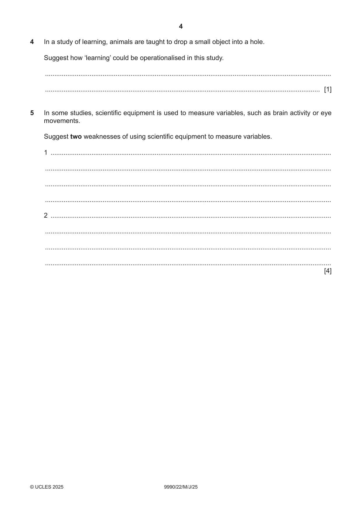 Cambridge A Level Psychology (from 2018) 9990 2025 May/June Paper 2 · Variant 2 question paper, page 4 of 12