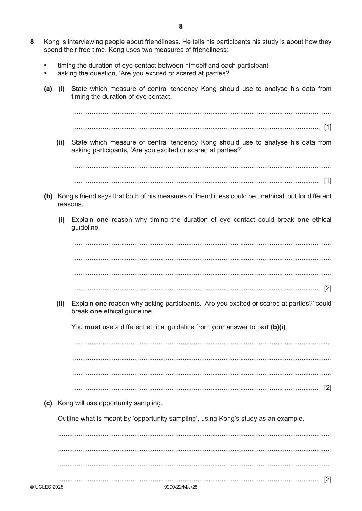Cambridge A Level Psychology (from 2018) 9990 2025 May/June Paper 2 · Variant 2 question paper, page 8 of 12