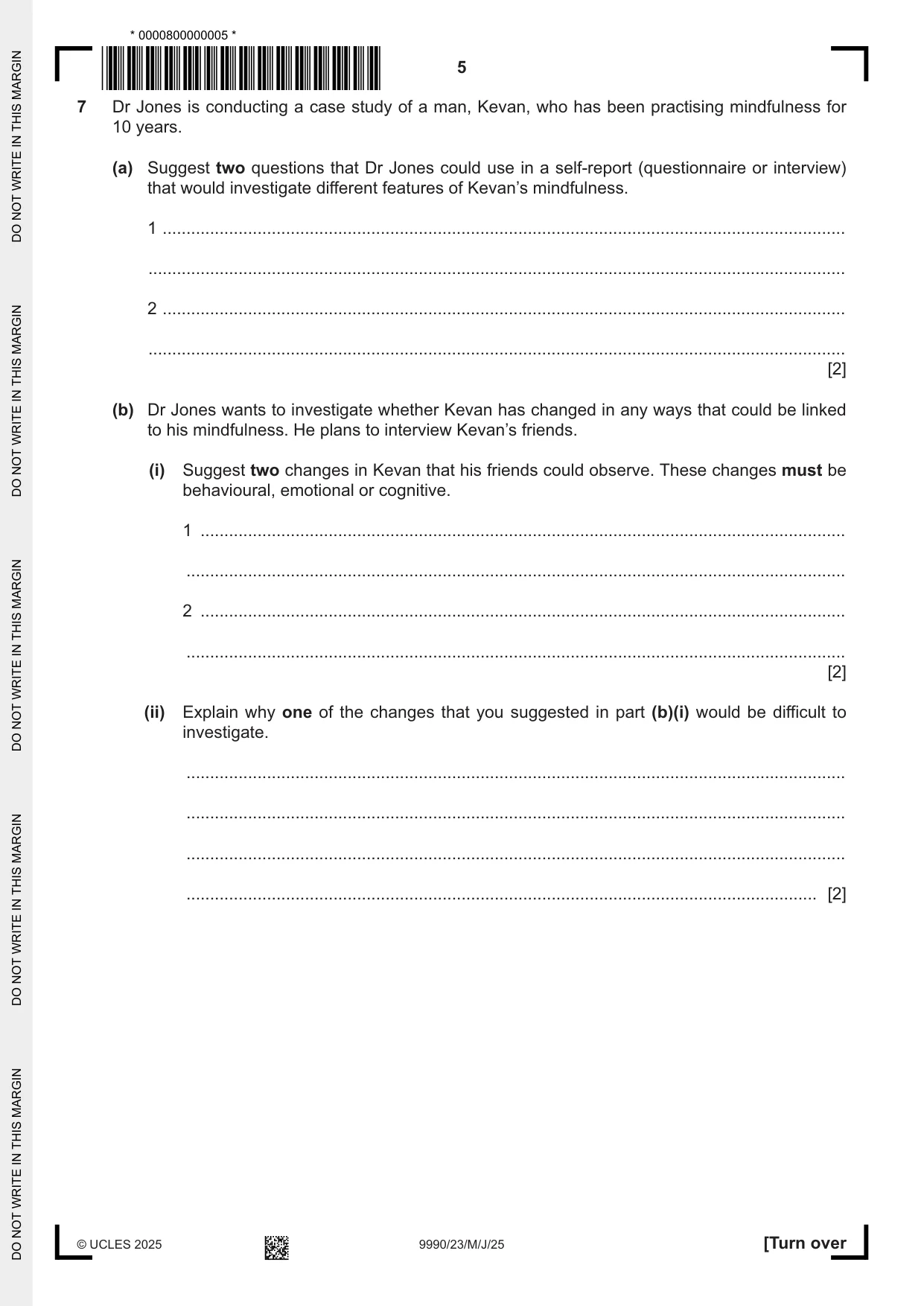 Cambridge A Level Psychology (from 2018) 9990 2025 May/June Paper 2 · Variant 3 question paper, page 5 of 12