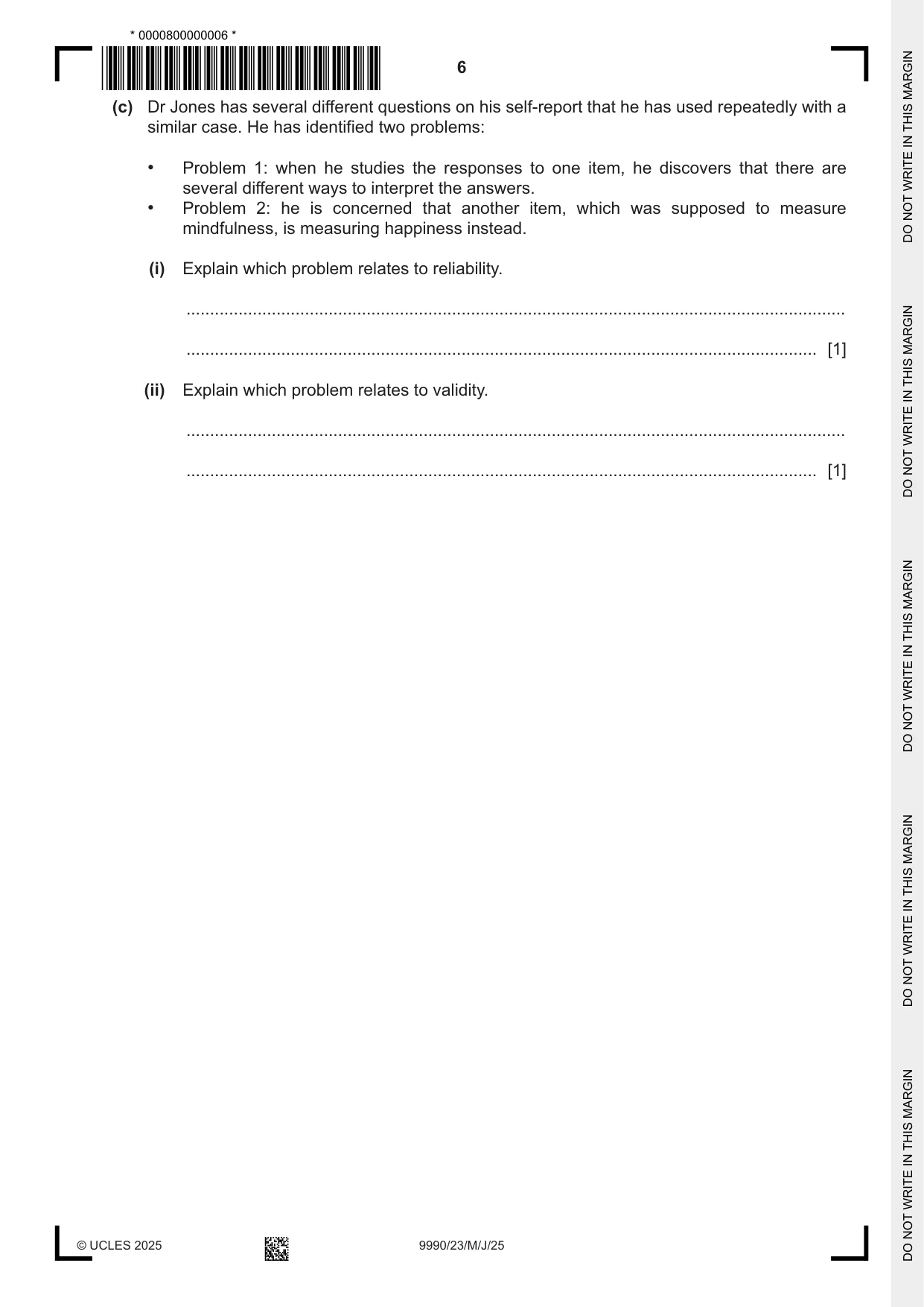 Cambridge A Level Psychology (from 2018) 9990 2025 May/June Paper 2 · Variant 3 question paper, page 6 of 12