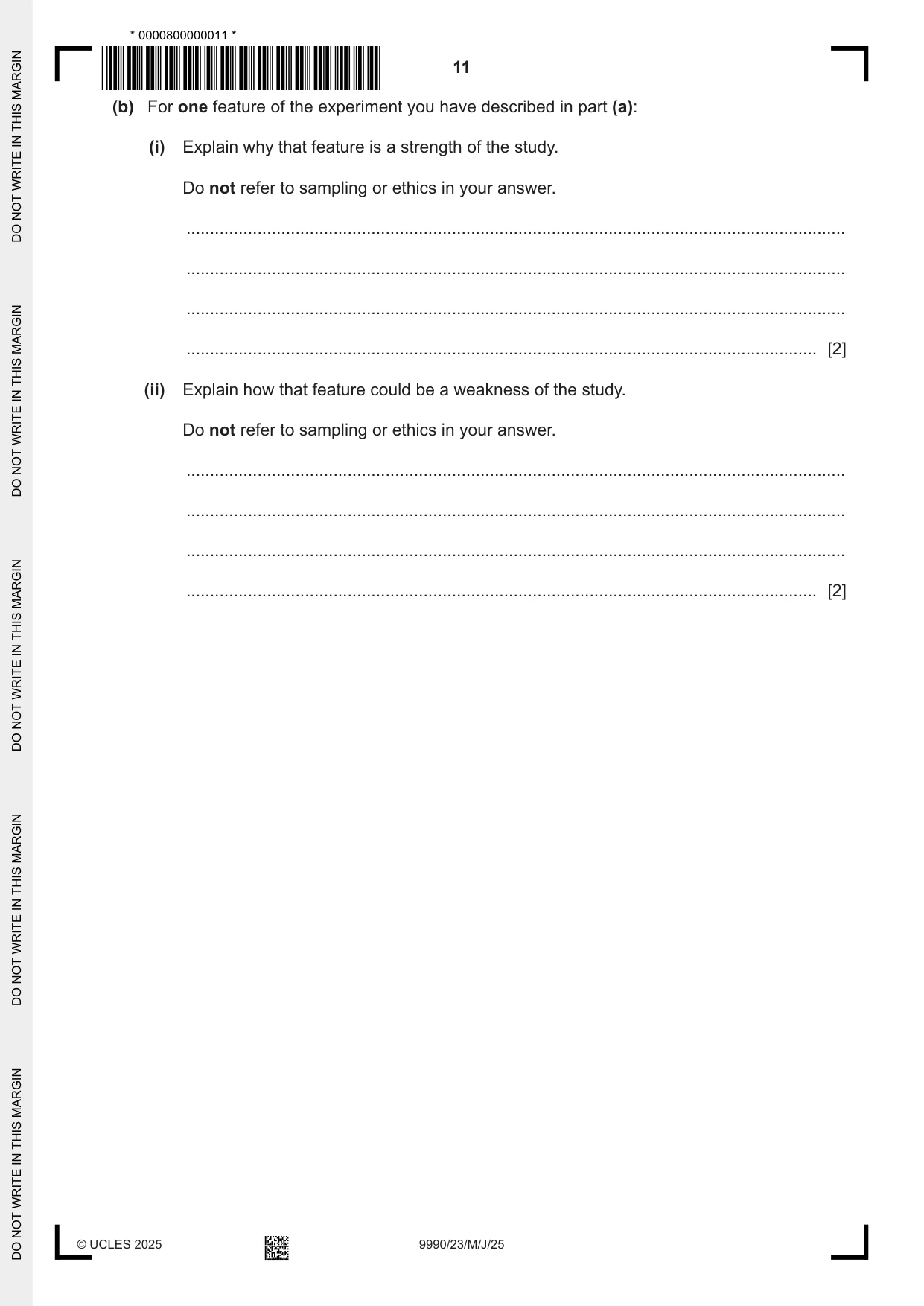 Cambridge A Level Psychology (from 2018) 9990 2025 May/June Paper 2 · Variant 3 question paper, page 11 of 12