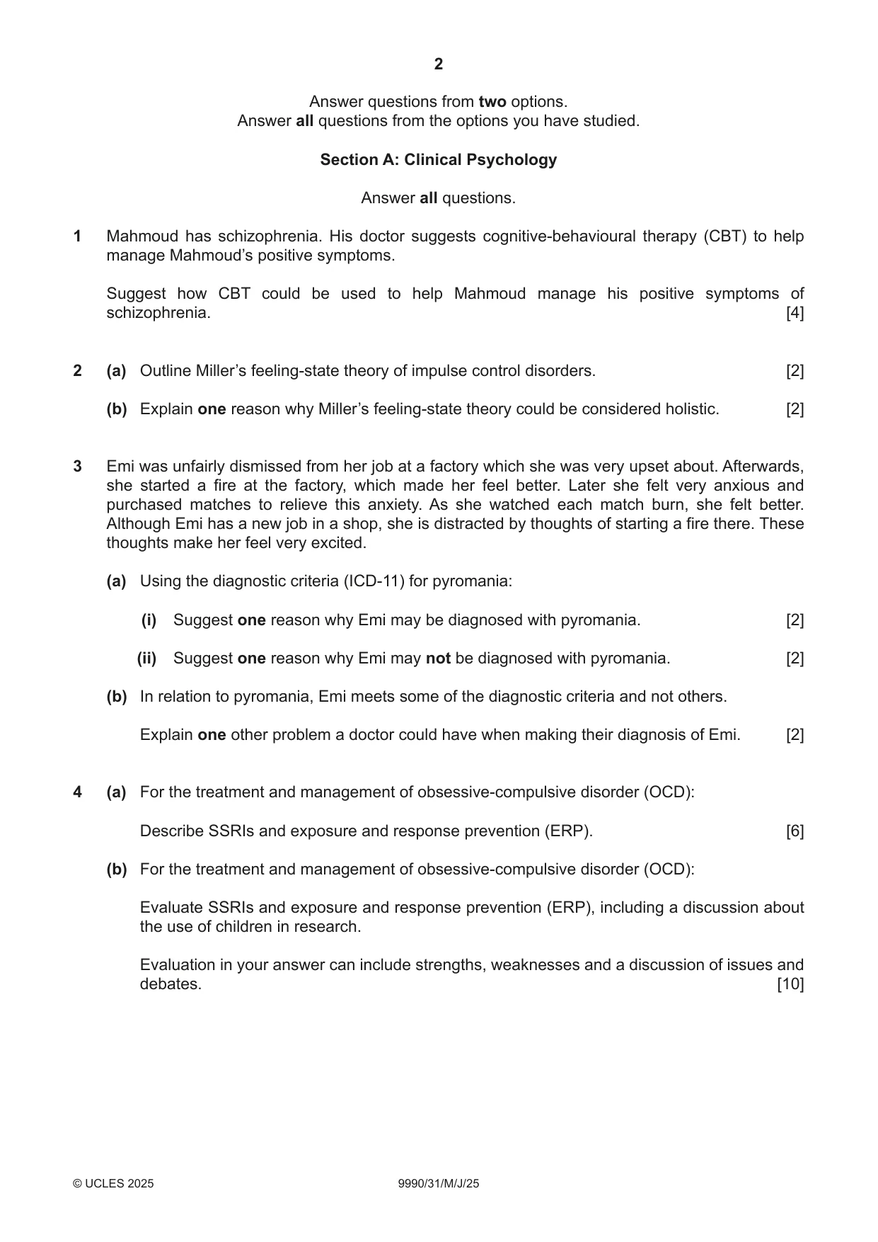 Cambridge A Level Psychology (from 2018) 9990 2025 May/June Paper 3 · Variant 1 question paper, page 2 of 8