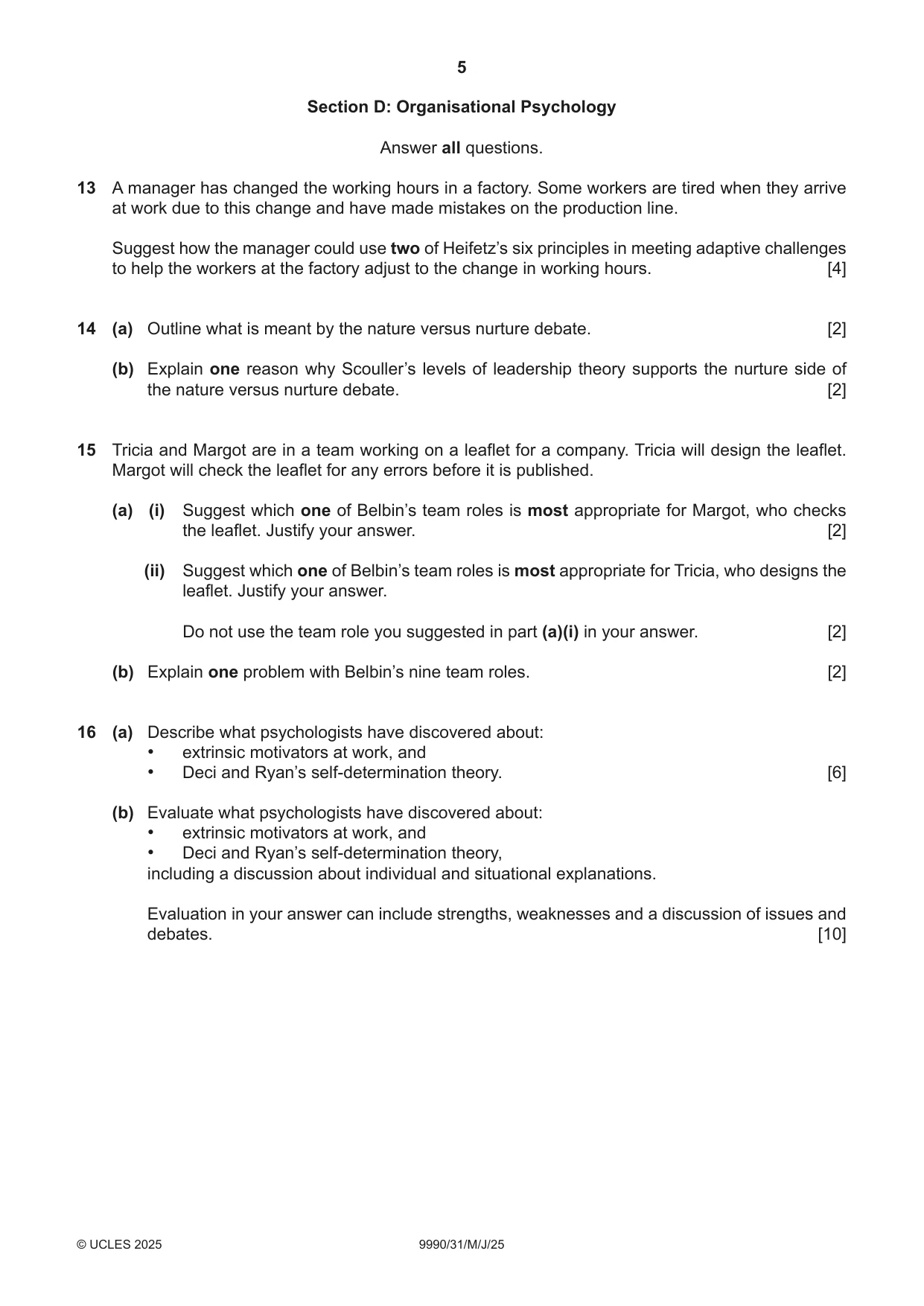 Cambridge A Level Psychology (from 2018) 9990 2025 May/June Paper 3 · Variant 1 question paper, page 5 of 8