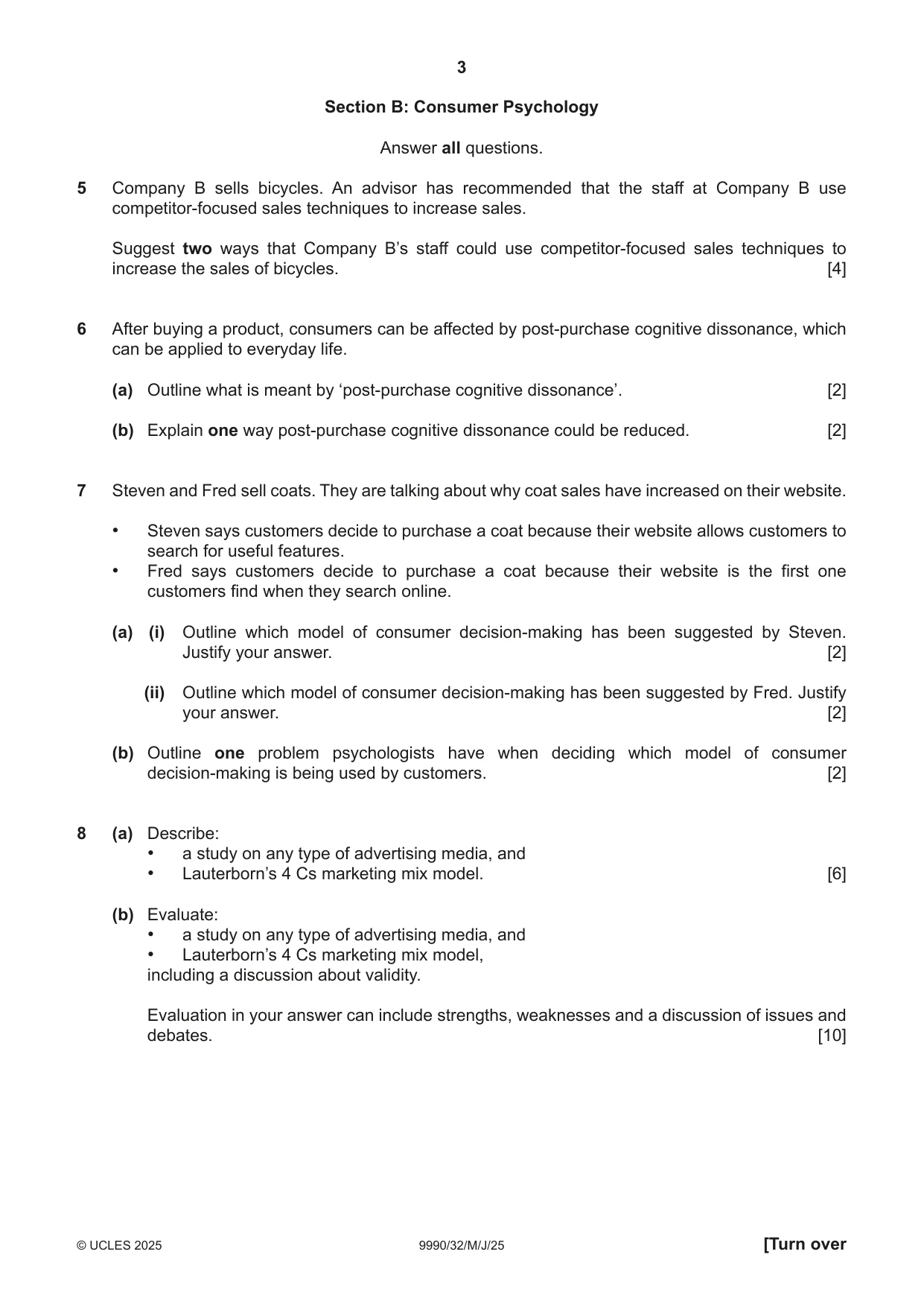 Cambridge A Level Psychology (from 2018) 9990 2025 May/June Paper 3 · Variant 2 question paper, page 3 of 8