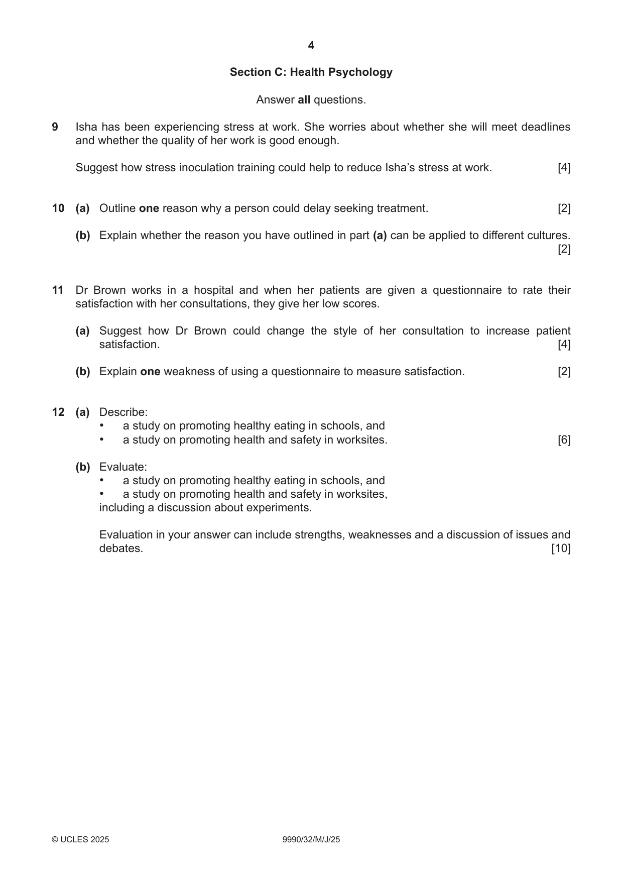 Cambridge A Level Psychology (from 2018) 9990 2025 May/June Paper 3 · Variant 2 question paper, page 4 of 8