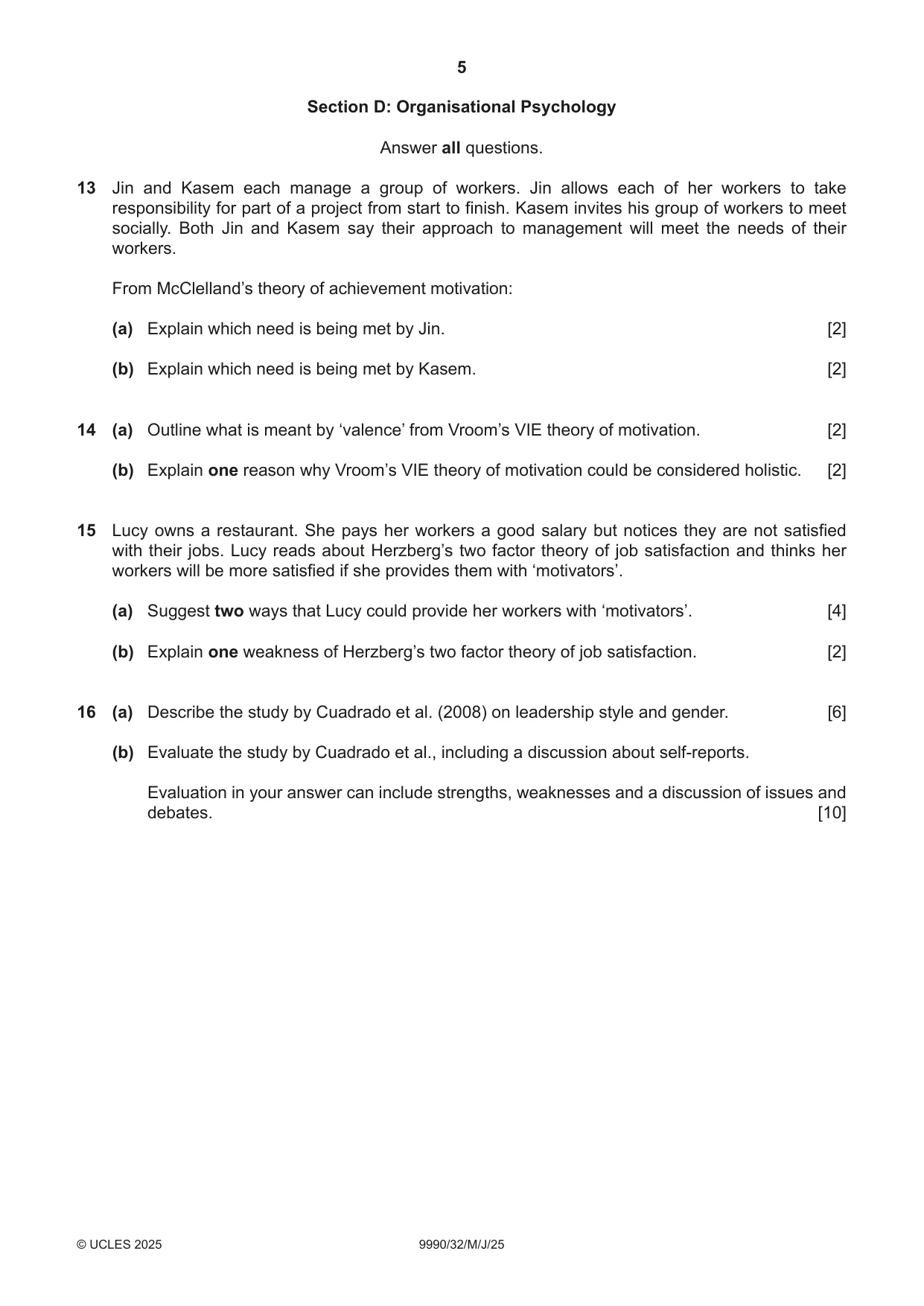 Cambridge A Level Psychology (from 2018) 9990 2025 May/June Paper 3 · Variant 2 question paper, page 5 of 8