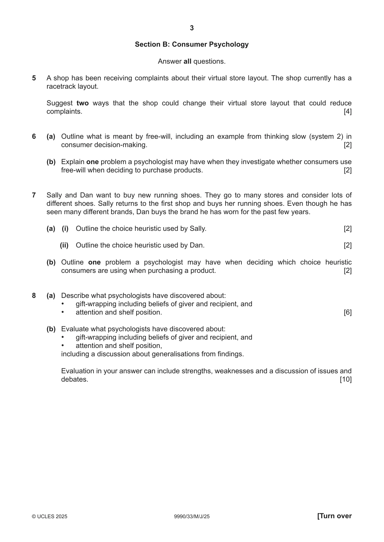 Cambridge A Level Psychology (from 2018) 9990 2025 May/June Paper 3 · Variant 3 question paper, page 3 of 8