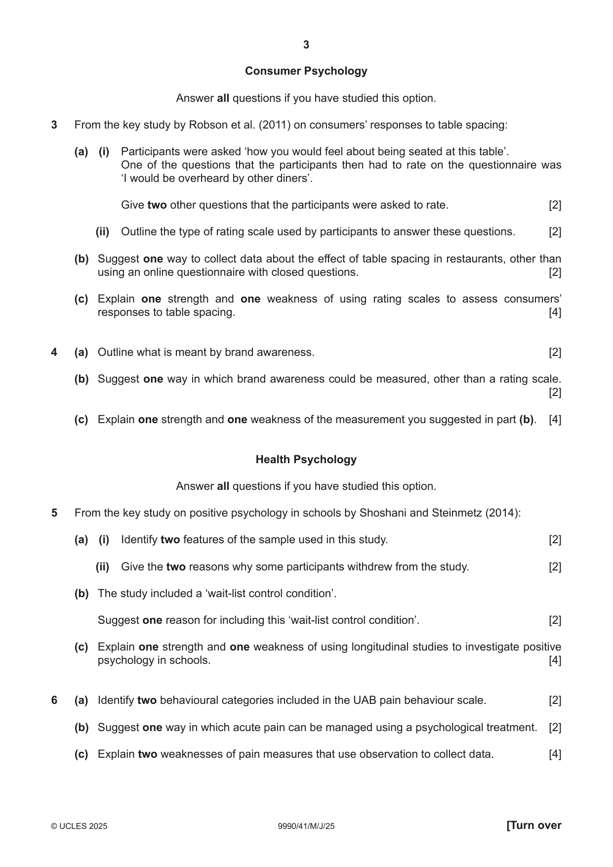 Cambridge A Level Psychology (from 2018) 9990 2025 May/June Paper 4 · Variant 1 question paper, page 3 of 8