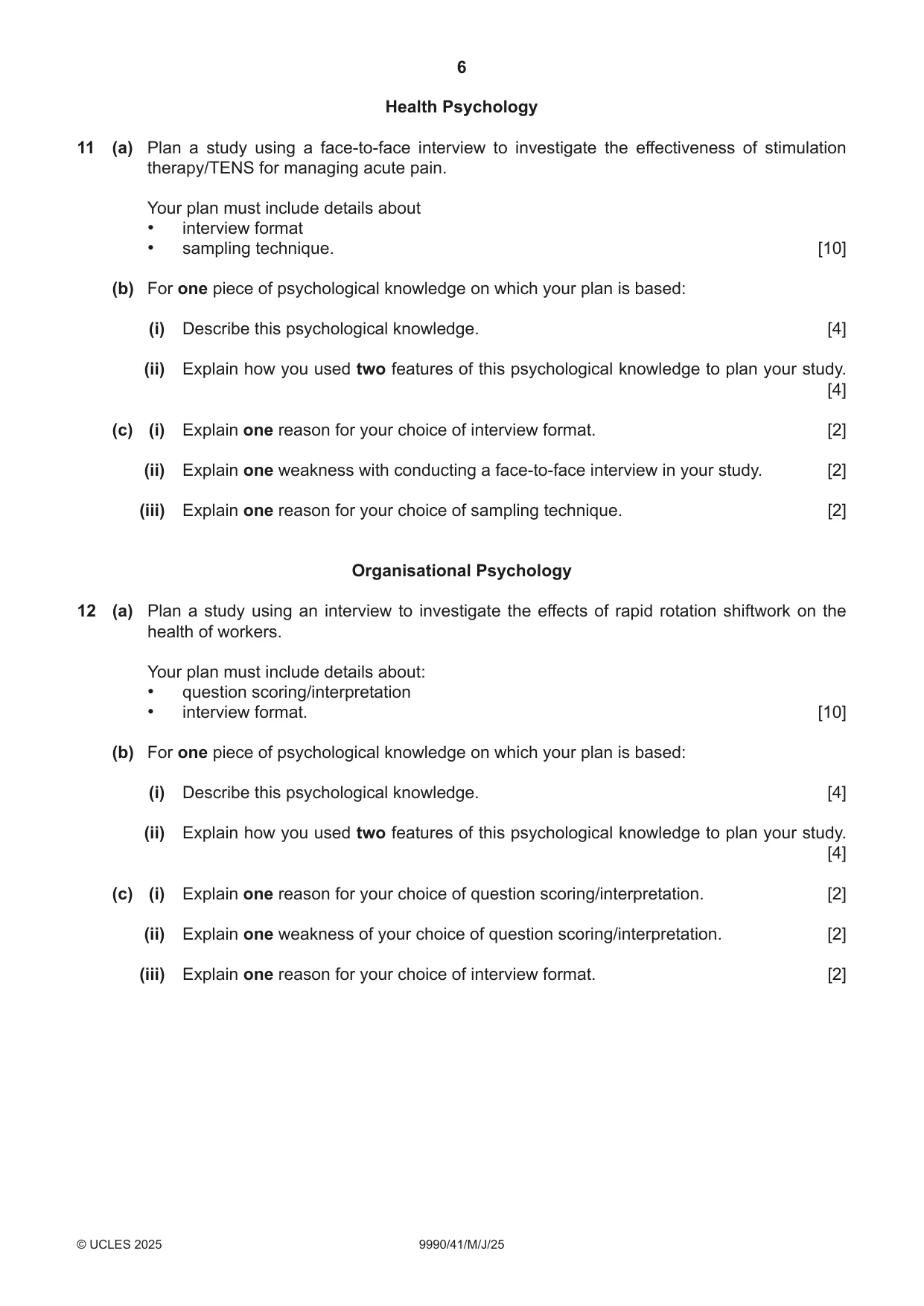 Cambridge A Level Psychology (from 2018) 9990 2025 May/June Paper 4 · Variant 1 question paper, page 6 of 8