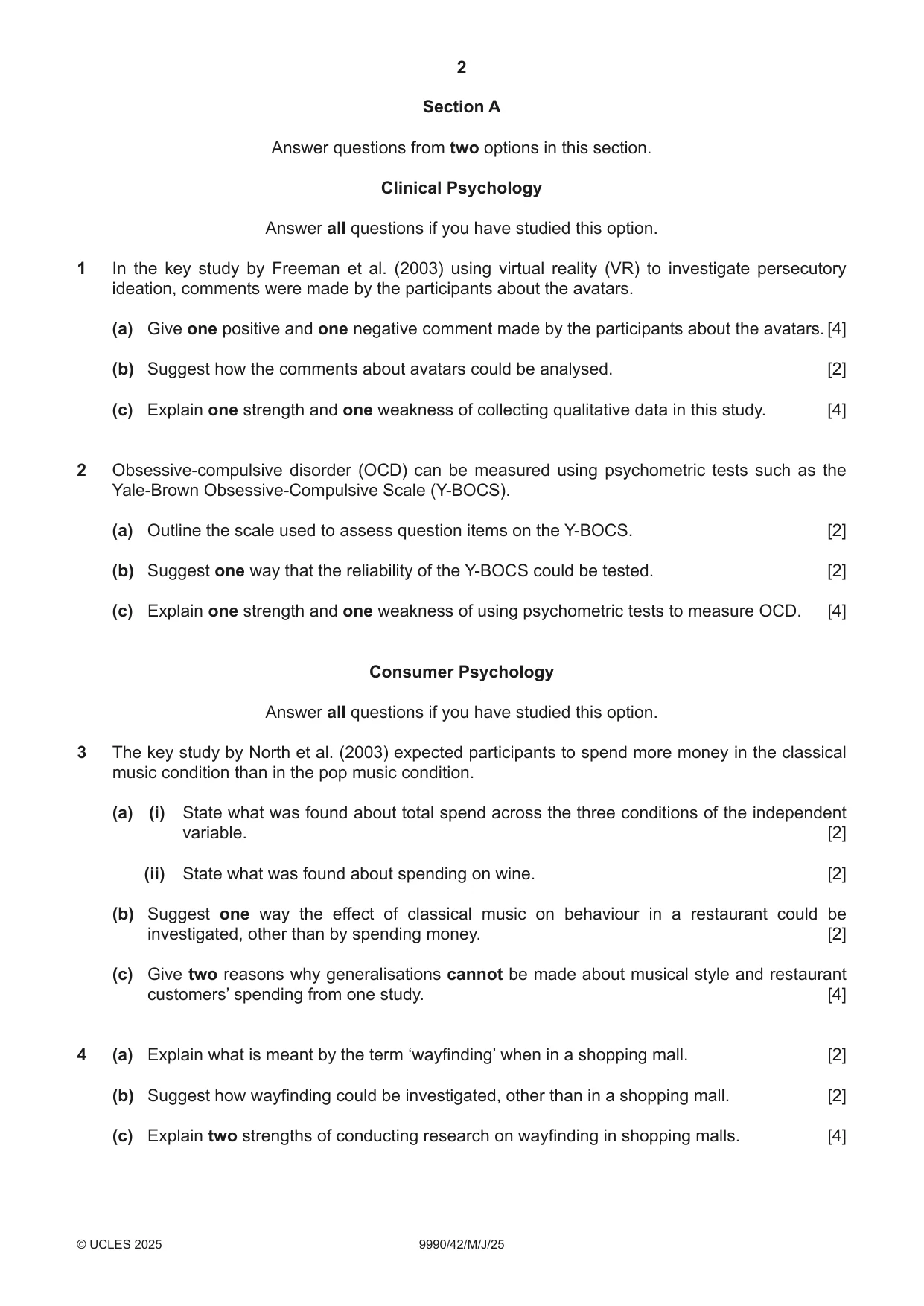 Cambridge A Level Psychology (from 2018) 9990 2025 May/June Paper 4 · Variant 2 question paper, page 2 of 8