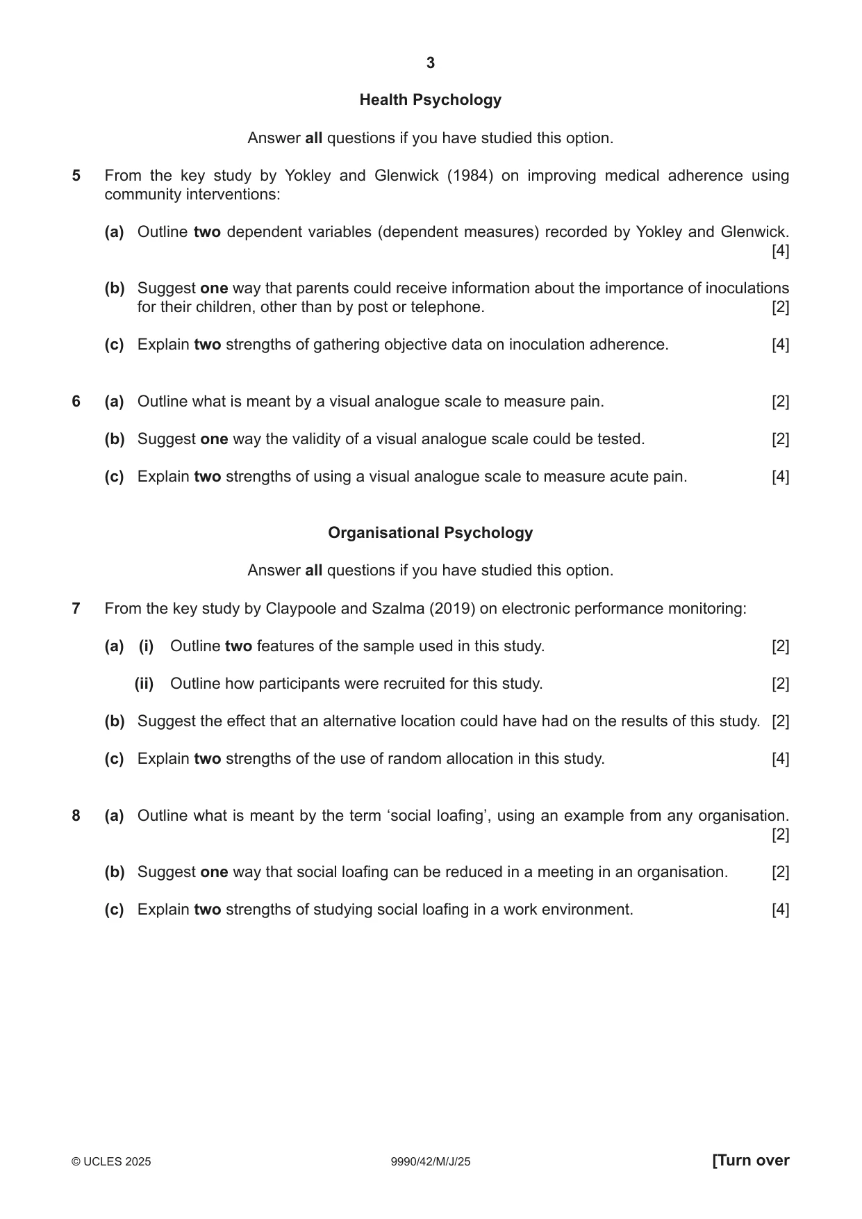 Cambridge A Level Psychology (from 2018) 9990 2025 May/June Paper 4 · Variant 2 question paper, page 3 of 8