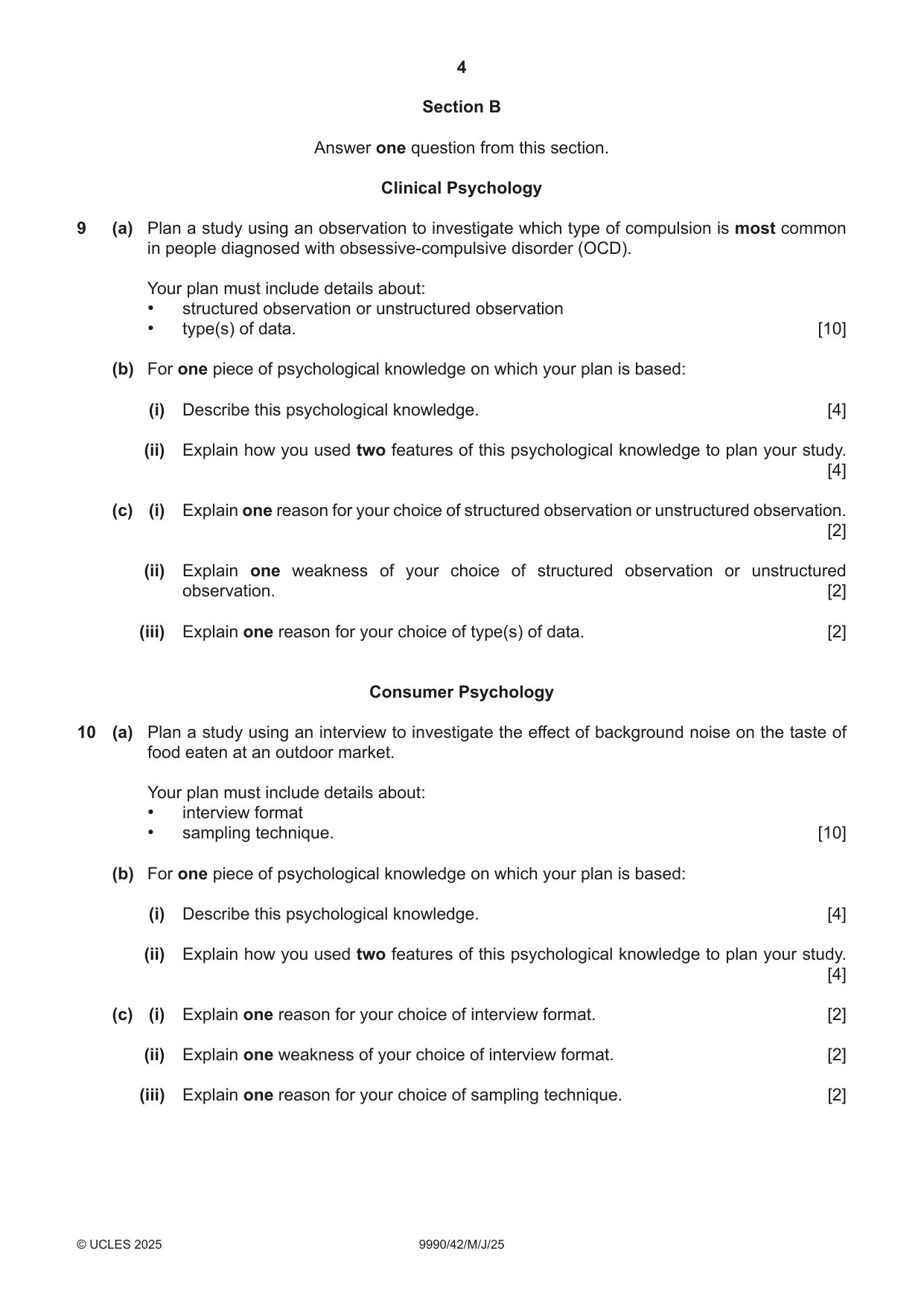 Cambridge A Level Psychology (from 2018) 9990 2025 May/June Paper 4 · Variant 2 question paper, page 4 of 8