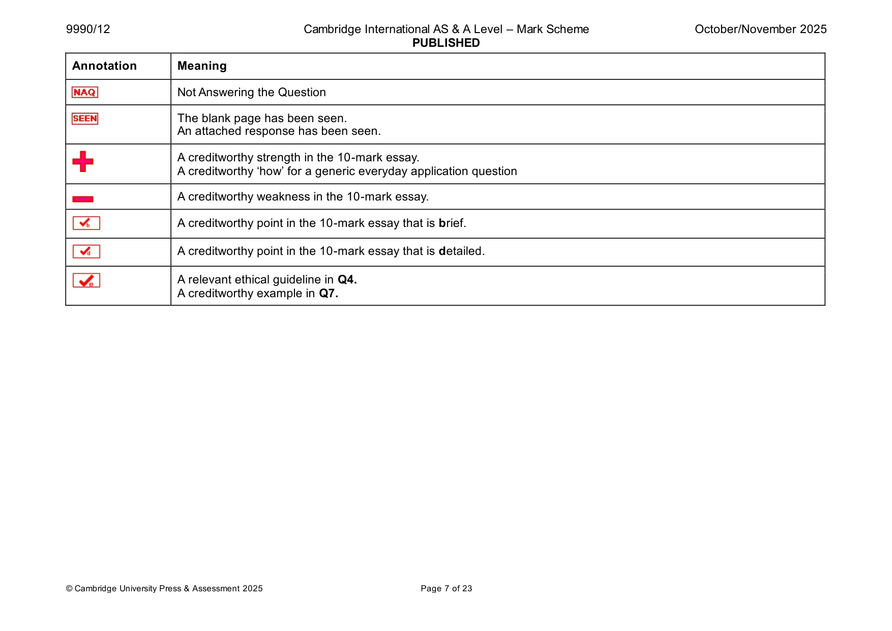 Mark scheme, page 7 of 23