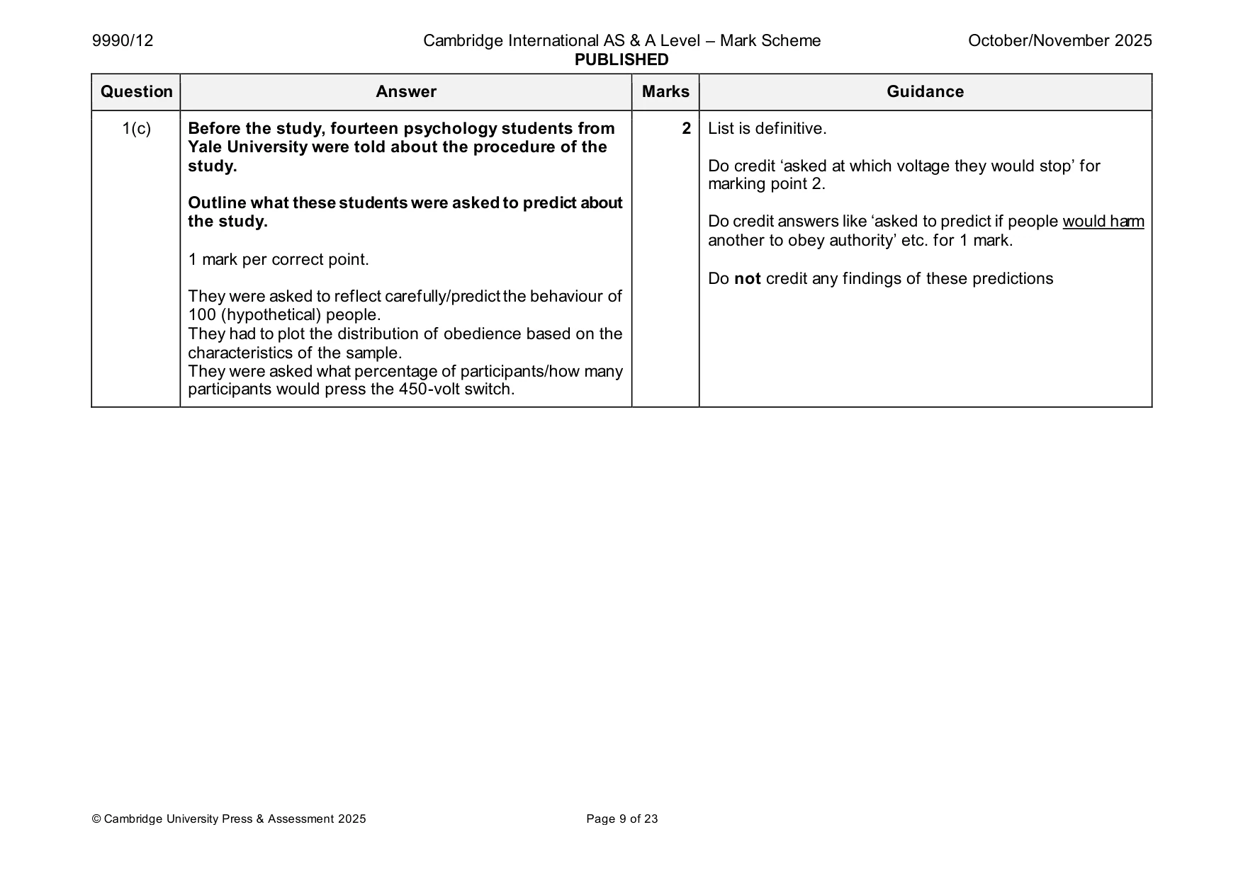 Mark scheme, page 9 of 23