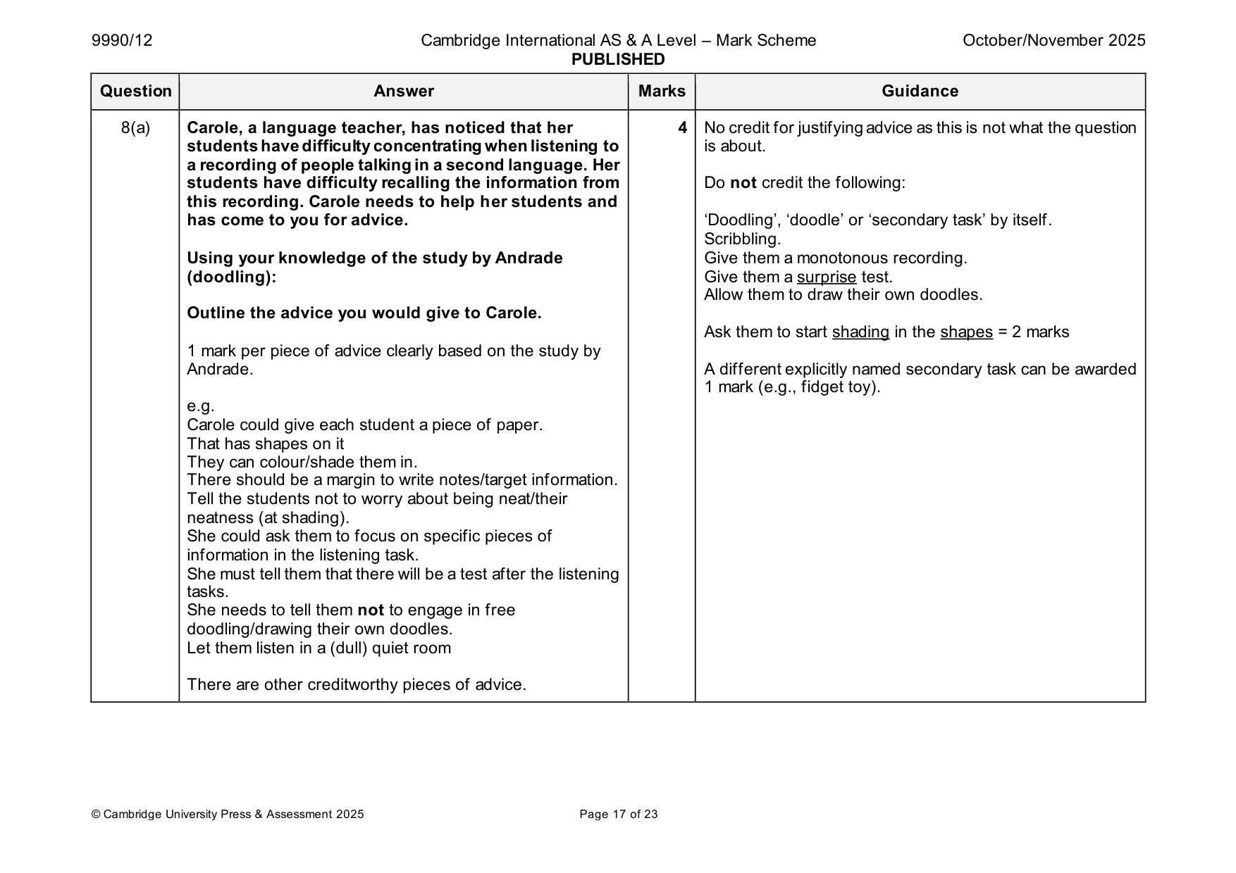 Mark scheme, page 17 of 23