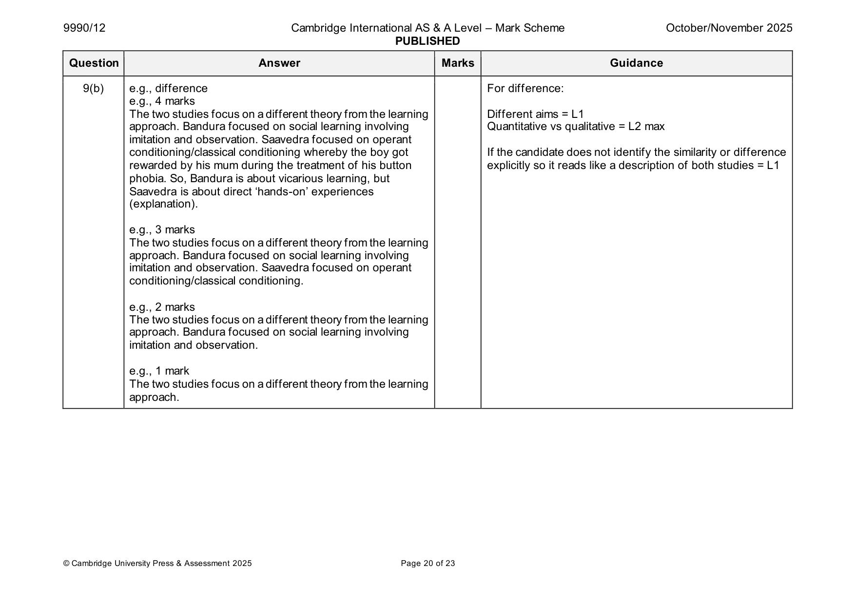 Mark scheme, page 20 of 23