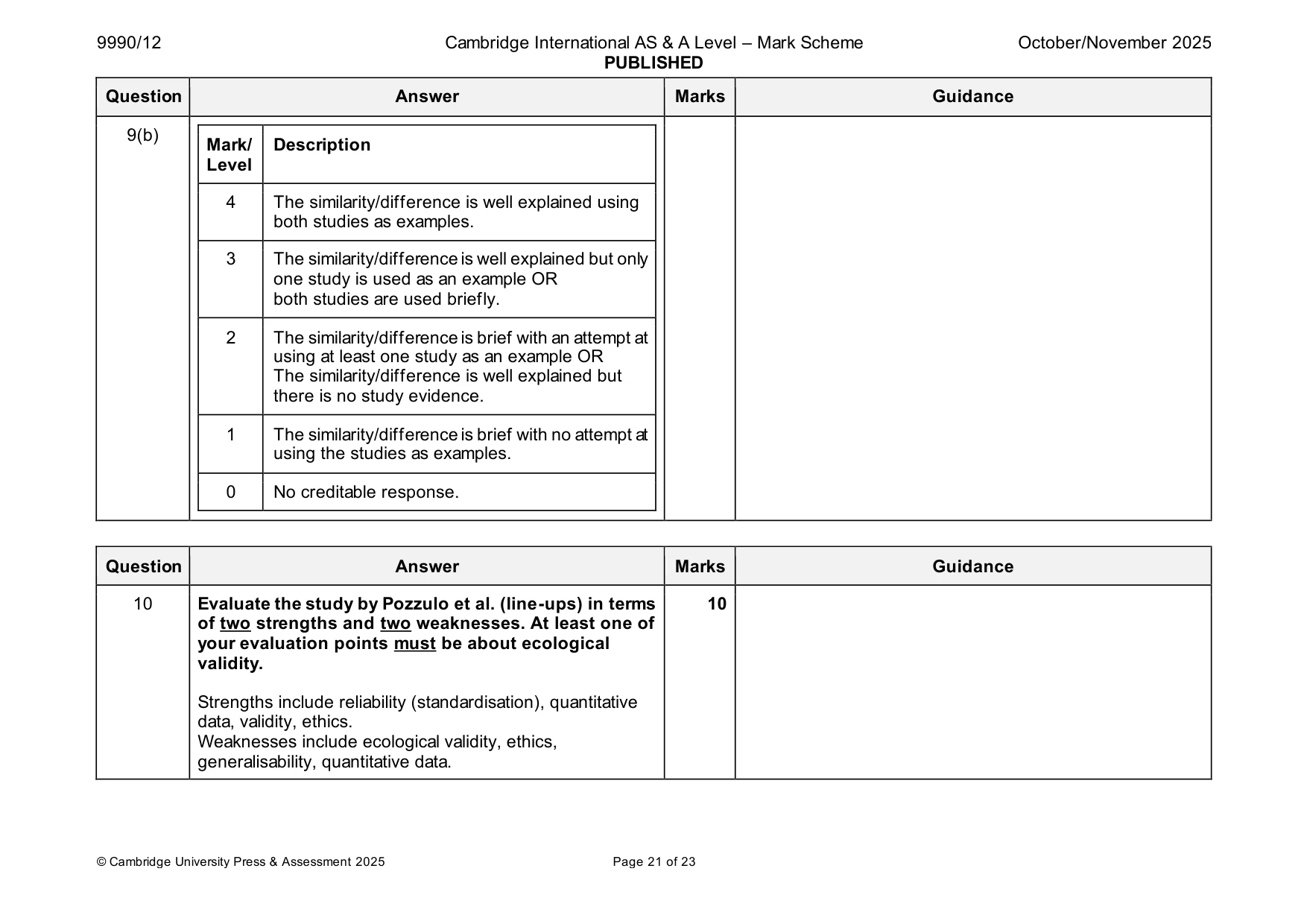 Mark scheme, page 21 of 23