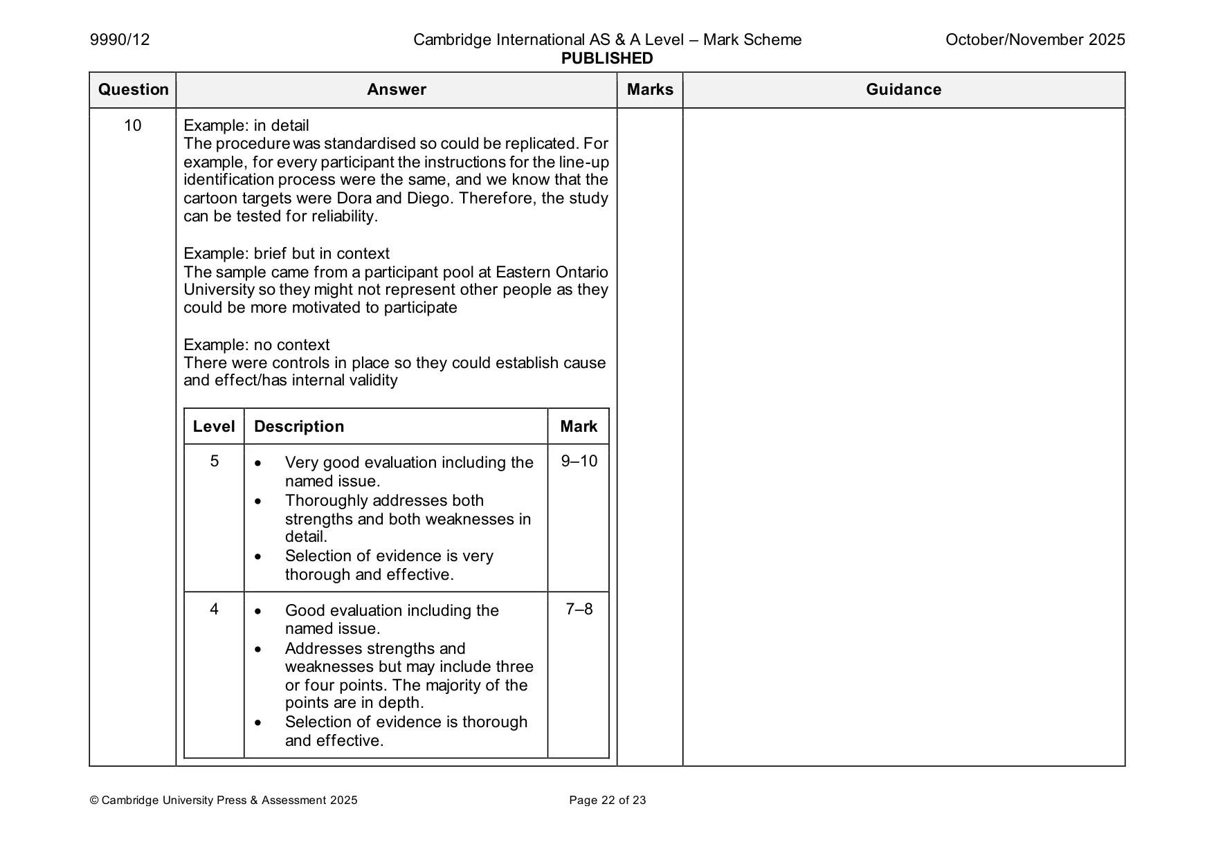 Mark scheme, page 22 of 23
