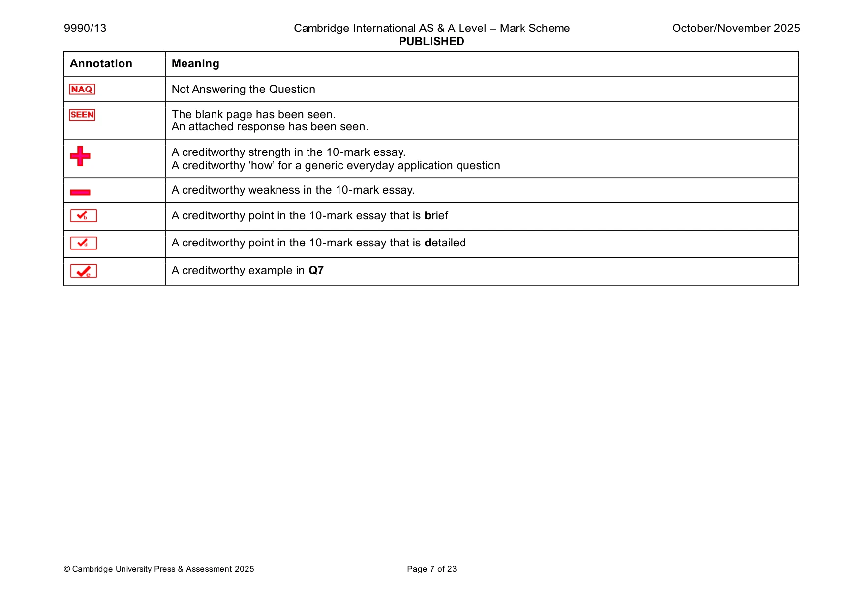 Mark scheme, page 7 of 23