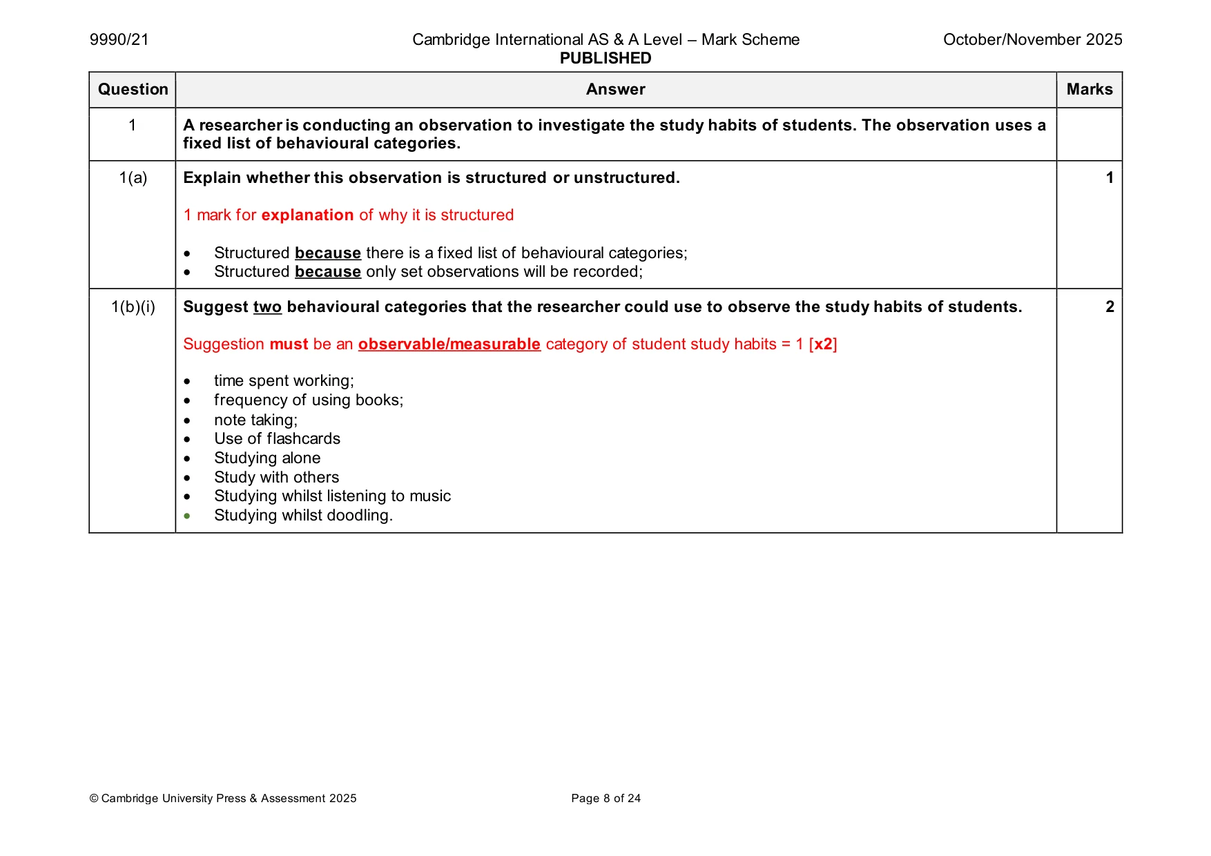 Mark scheme, page 8 of 24