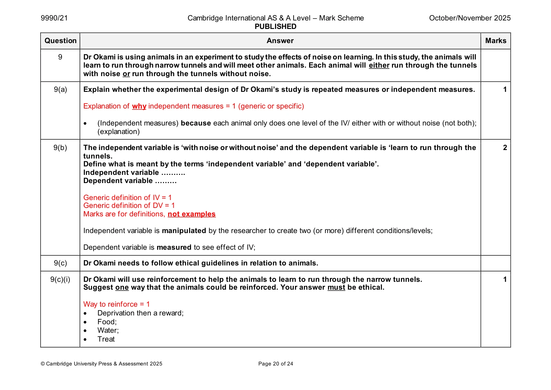Mark scheme, page 20 of 24