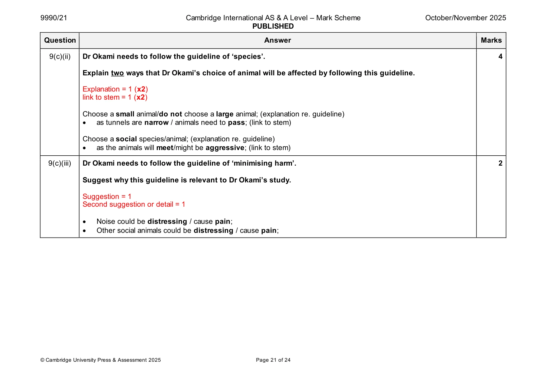 Mark scheme, page 21 of 24