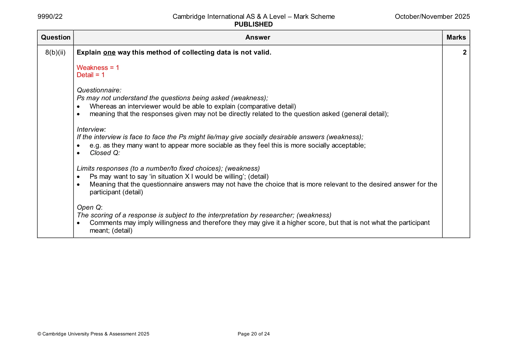Mark scheme, page 20 of 24