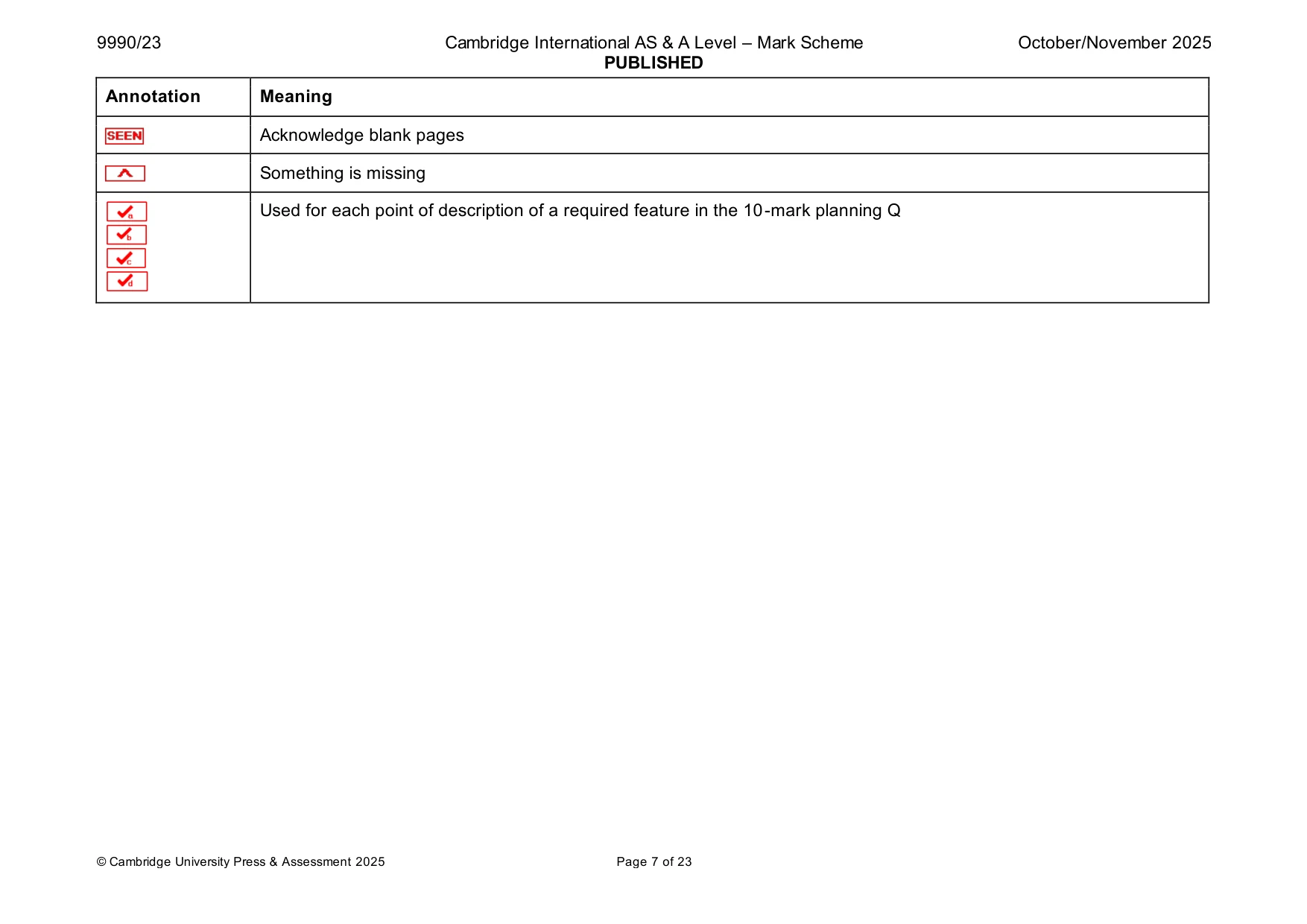 Mark scheme, page 7 of 23