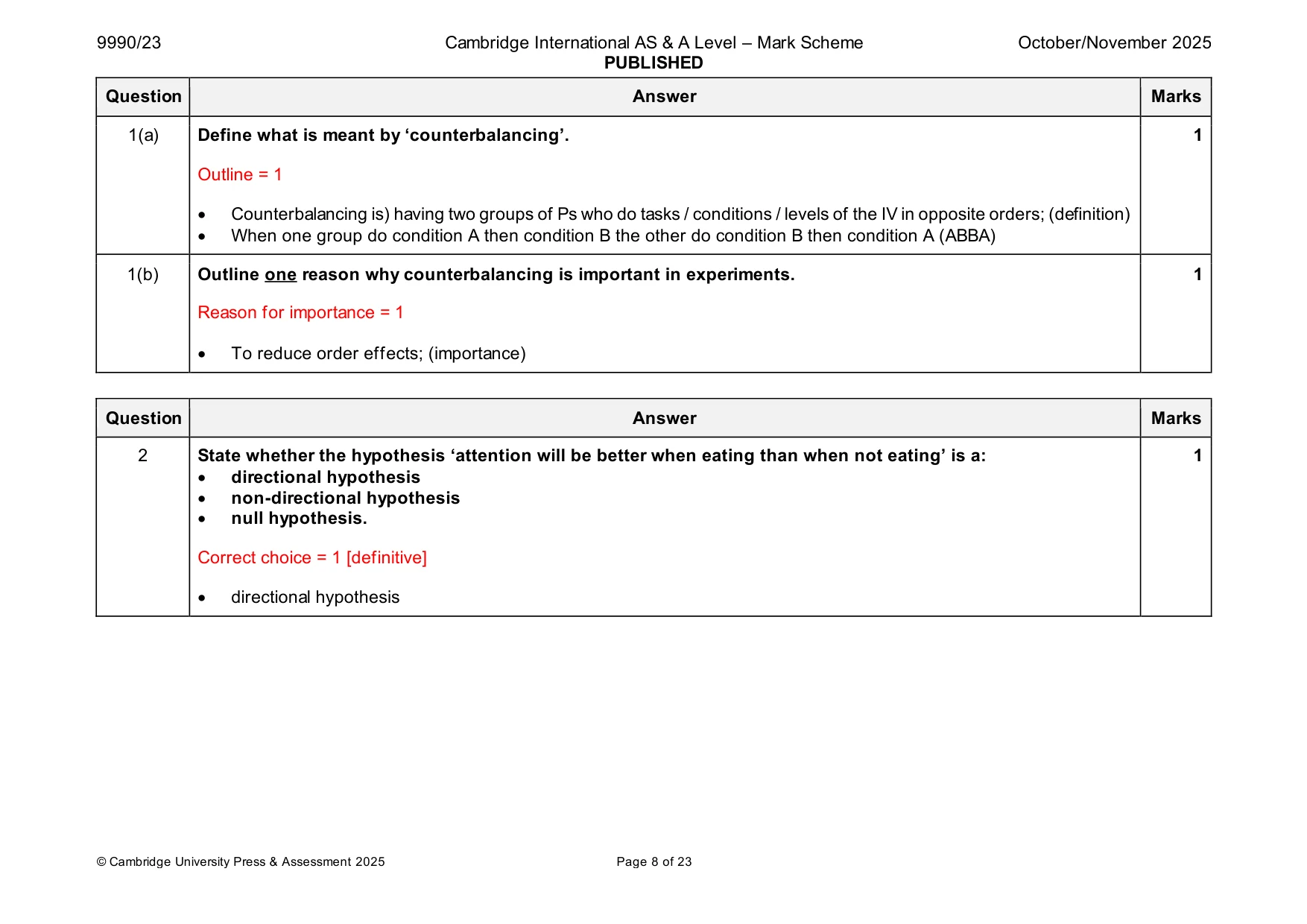 Mark scheme, page 8 of 23