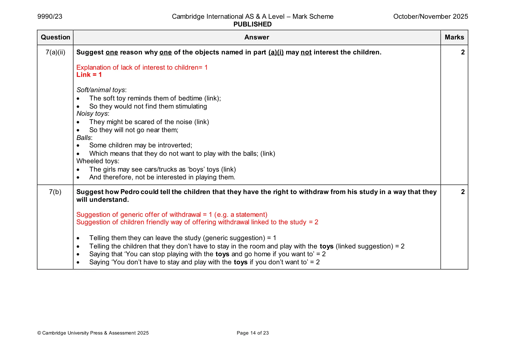 Mark scheme, page 14 of 23