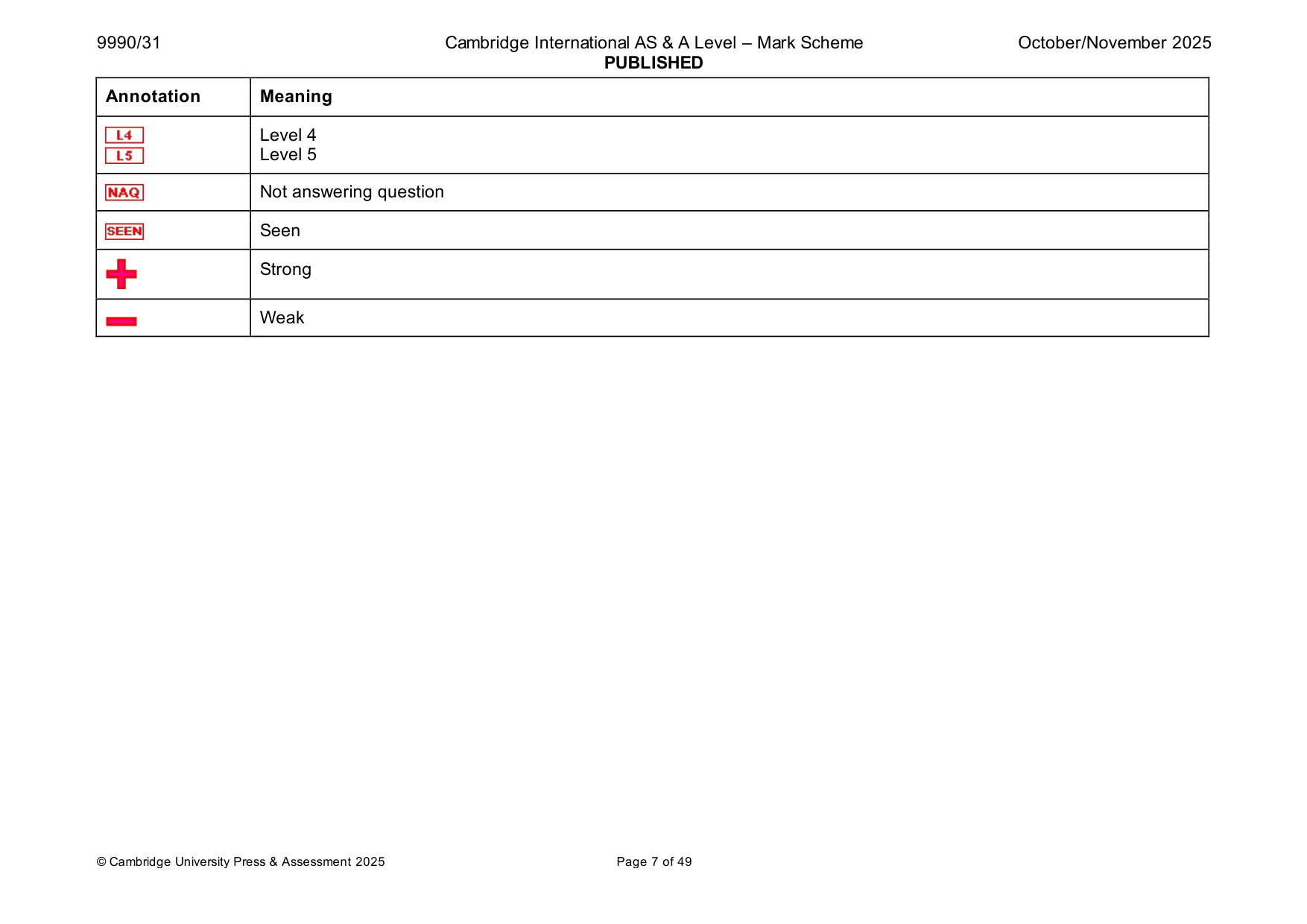 Mark scheme, page 7 of 49