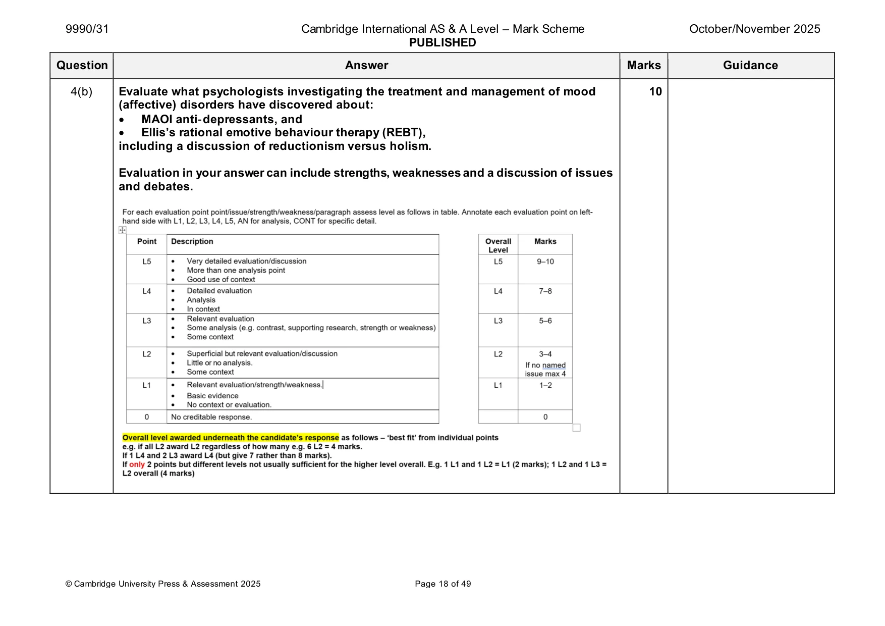 Mark scheme, page 18 of 49