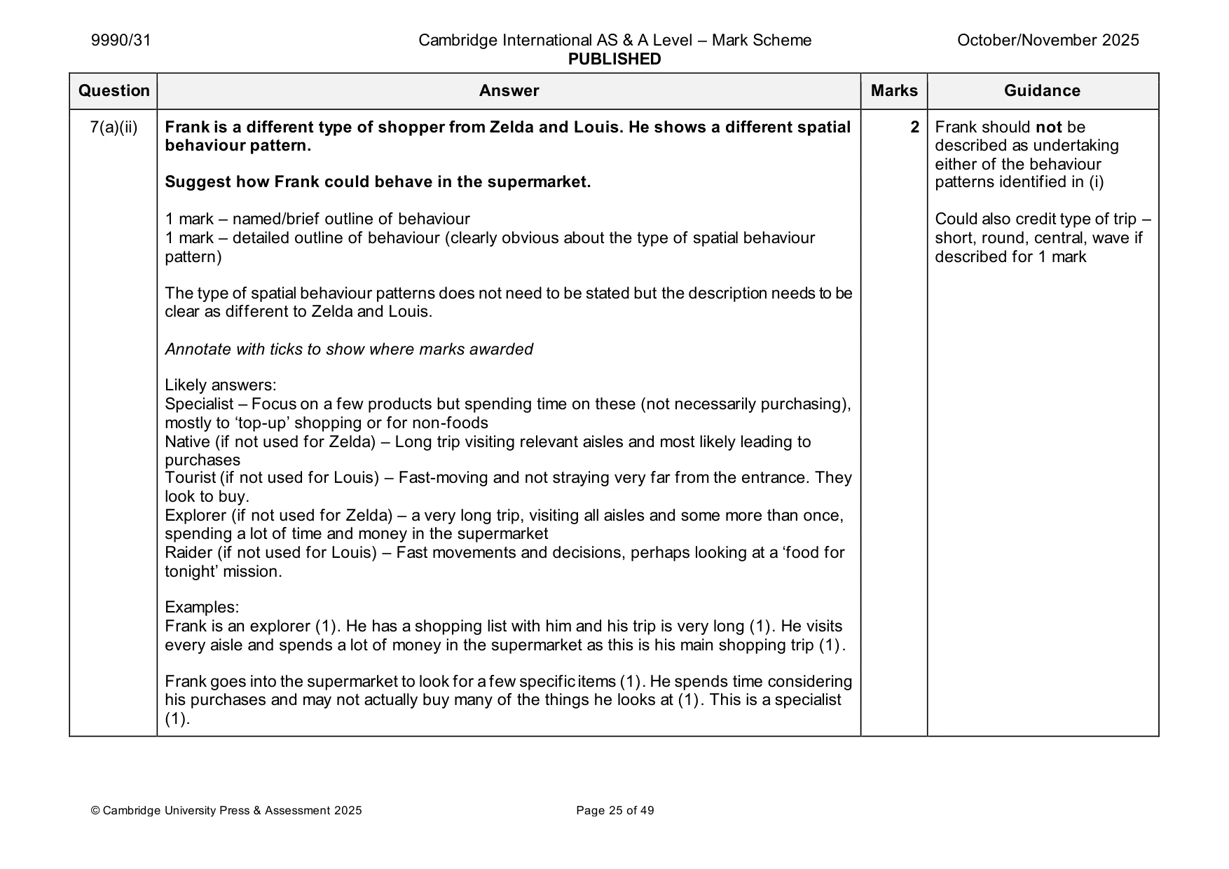 Mark scheme, page 25 of 49