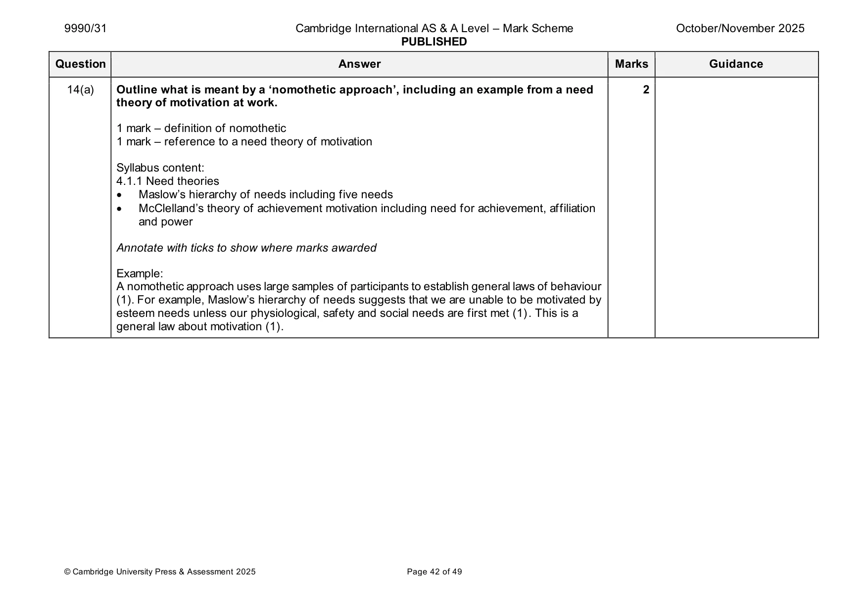 Mark scheme, page 42 of 49