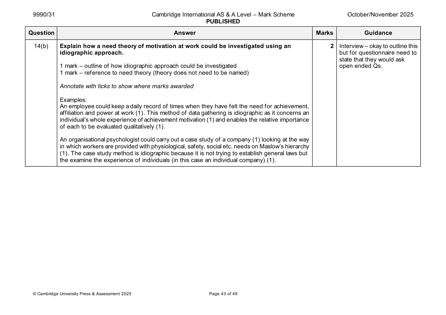 Mark scheme, page 43 of 49