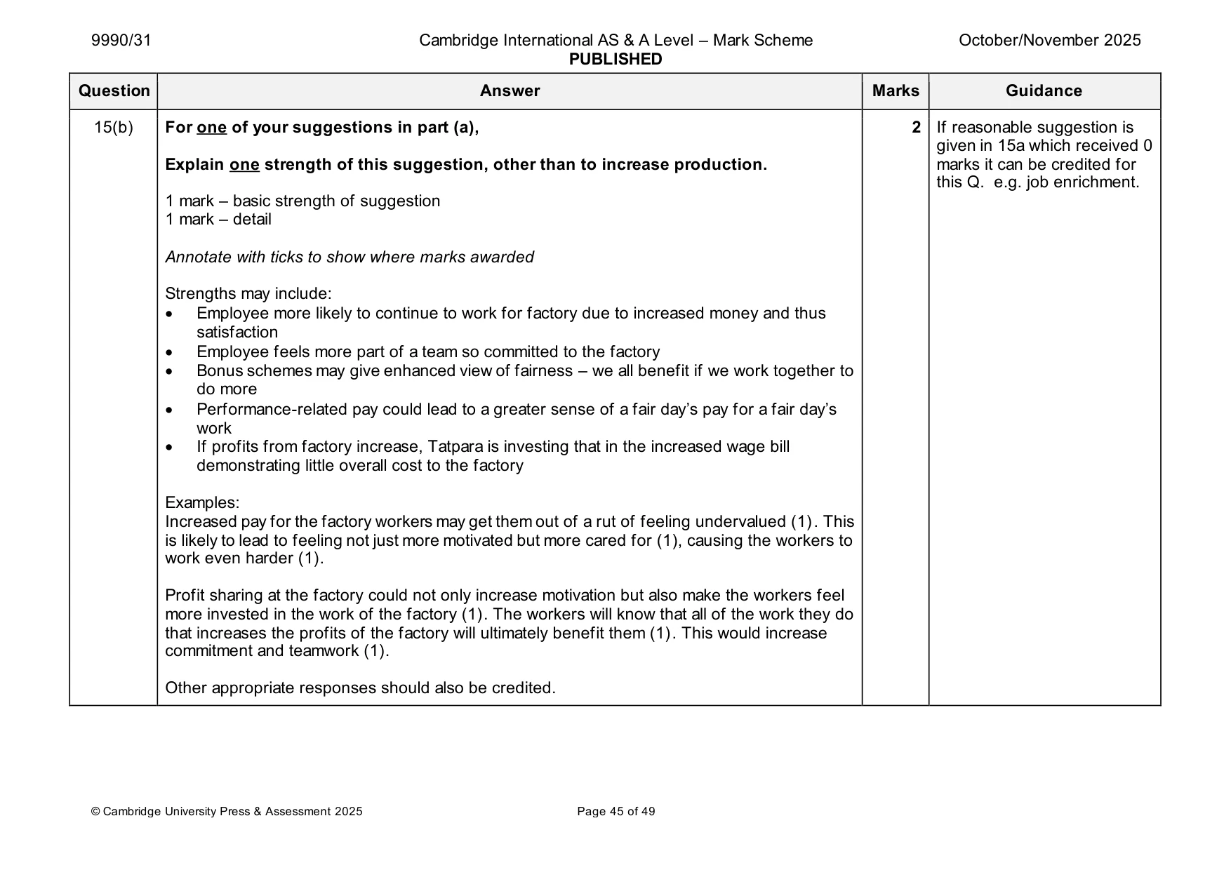 Mark scheme, page 45 of 49