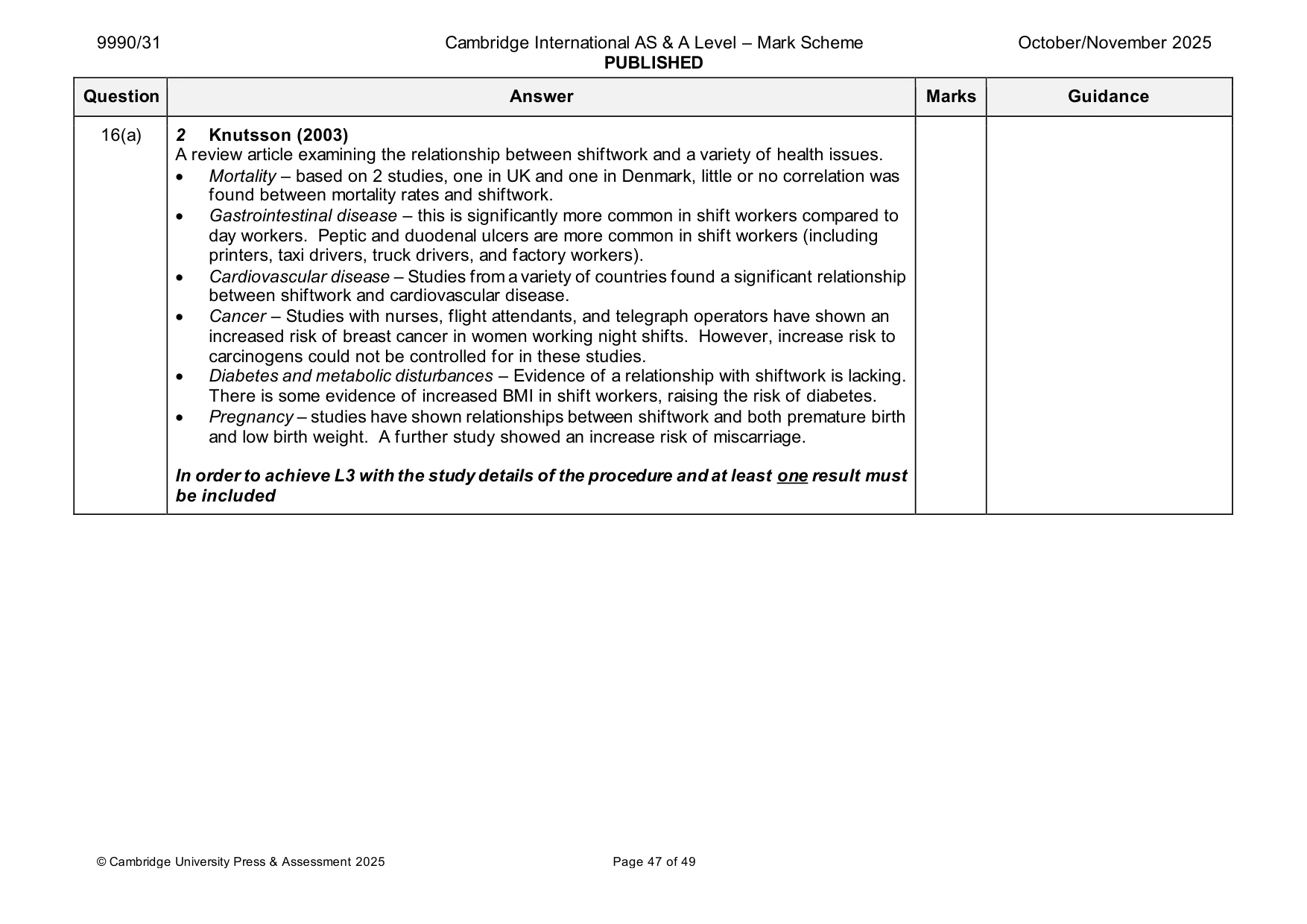 Mark scheme, page 47 of 49