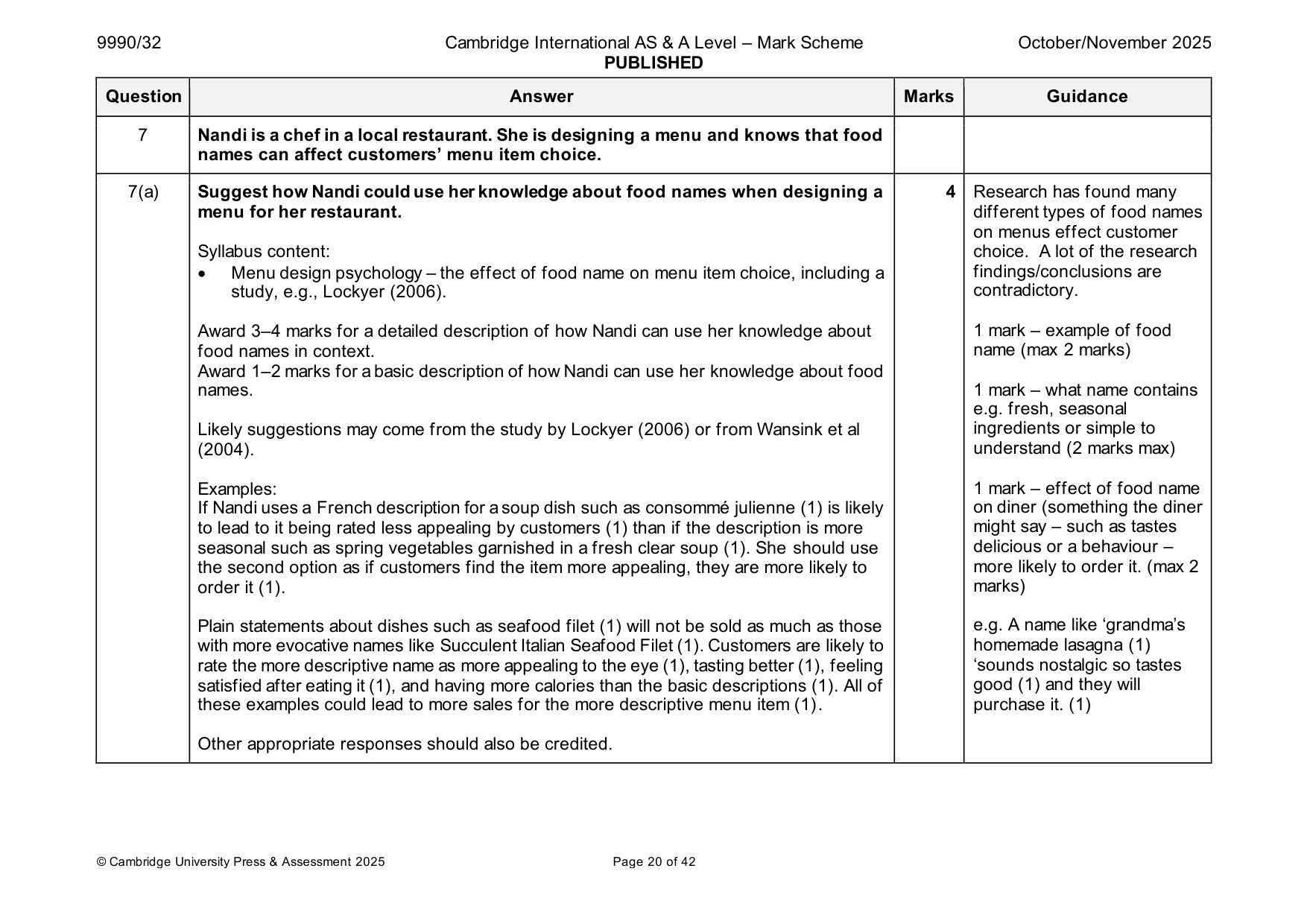 Mark scheme, page 20 of 42