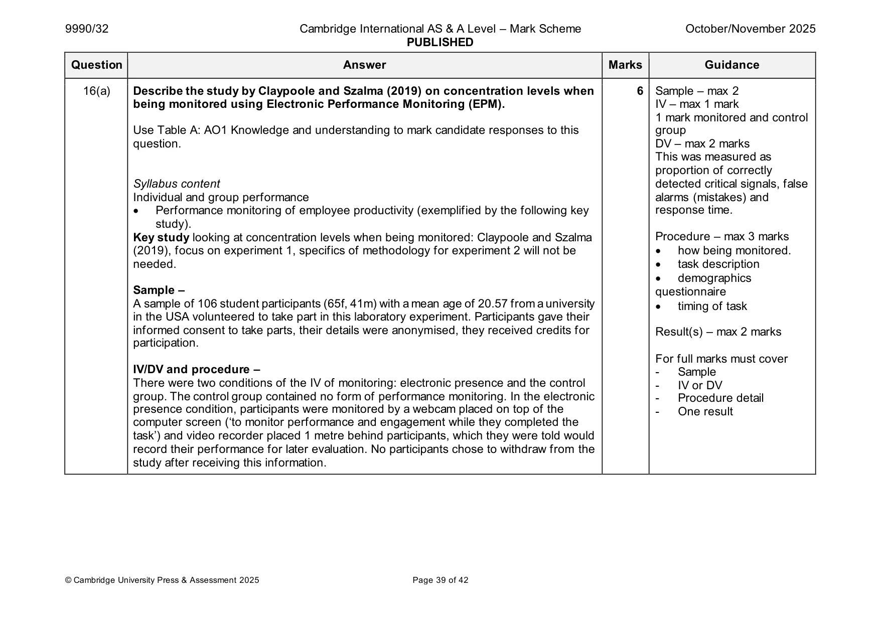 Mark scheme, page 39 of 42
