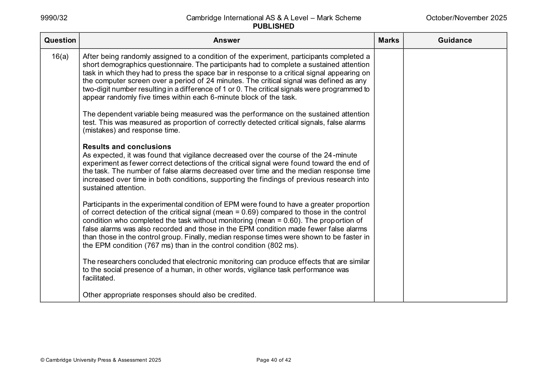 Mark scheme, page 40 of 42