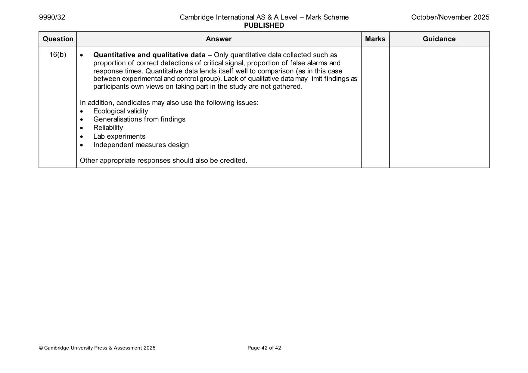 Mark scheme, page 42 of 42
