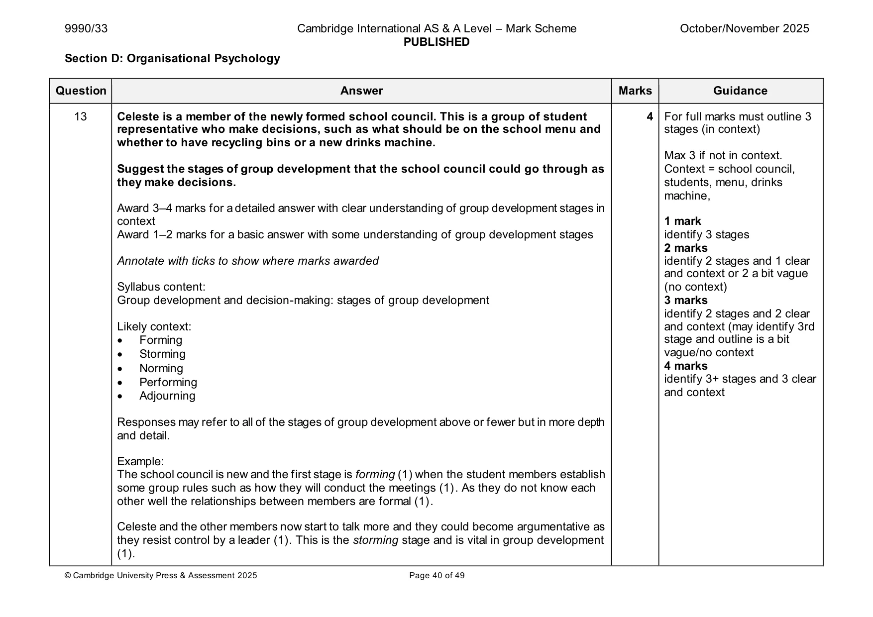 Mark scheme, page 40 of 49