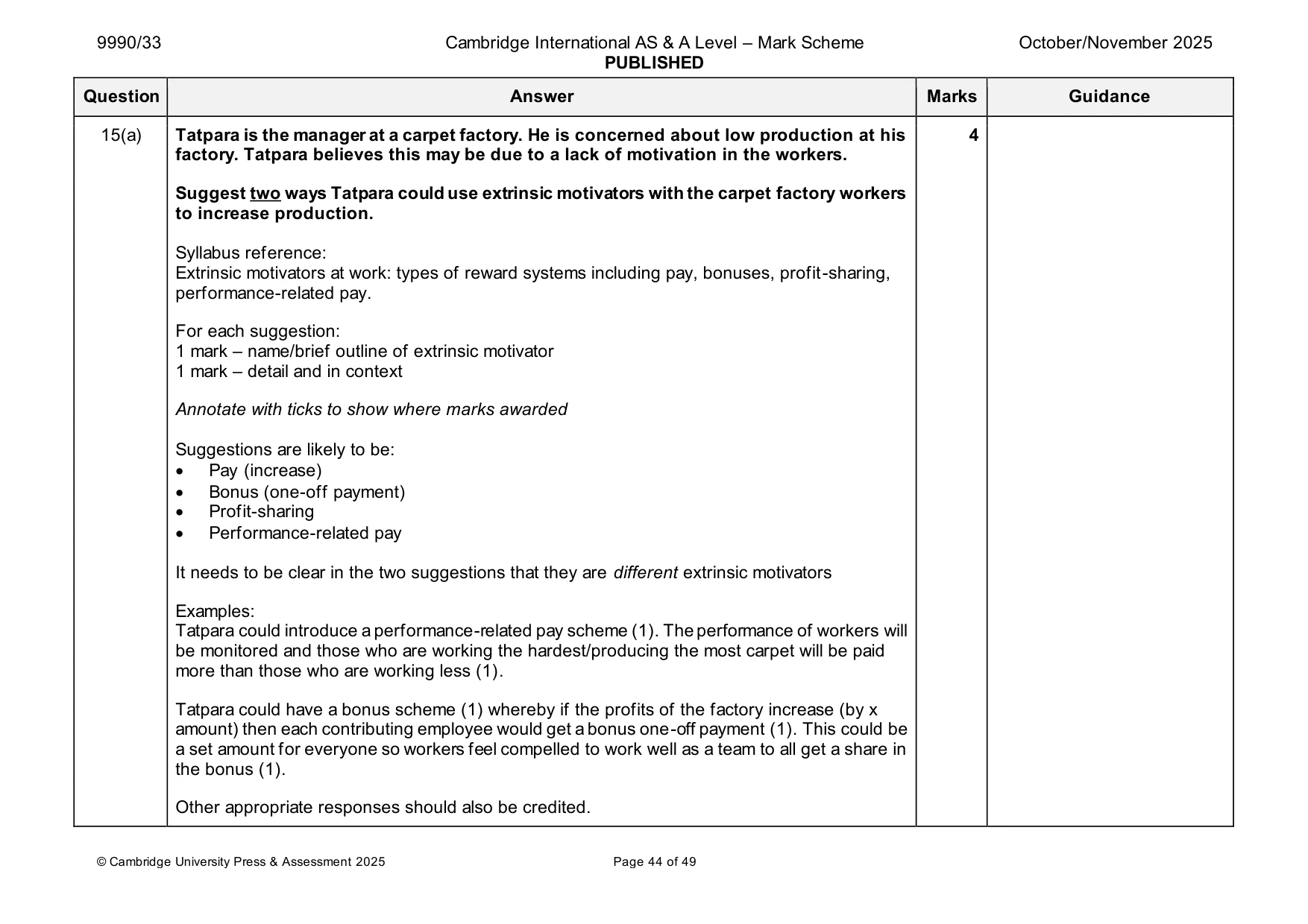 Mark scheme, page 44 of 49