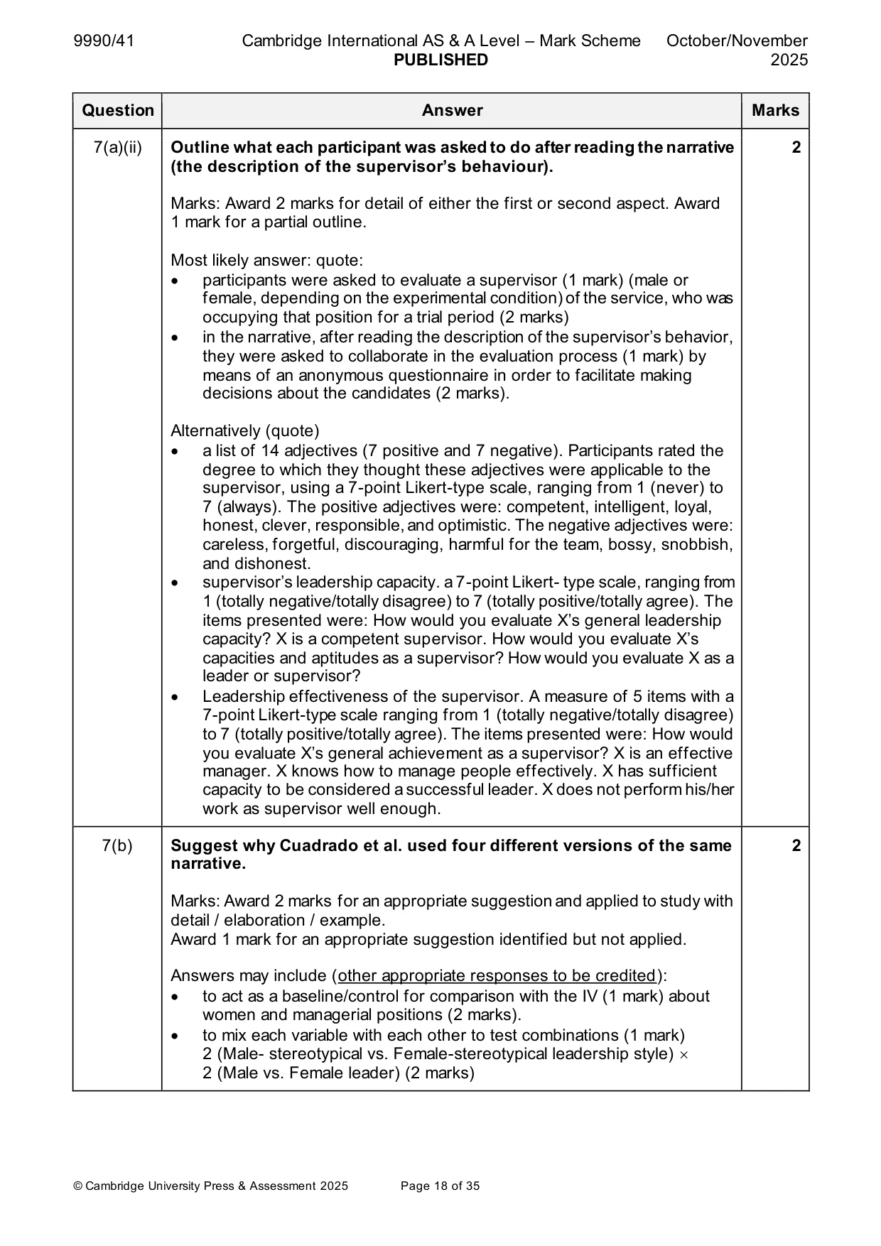 Mark scheme, page 18 of 35