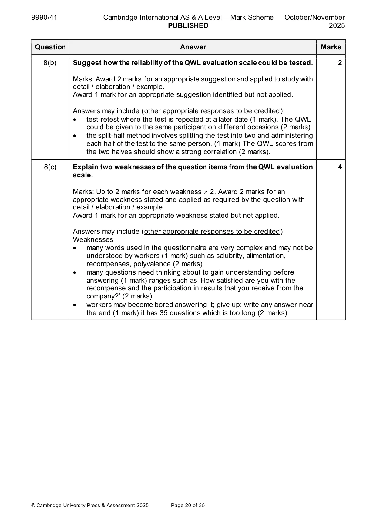 Mark scheme, page 20 of 35