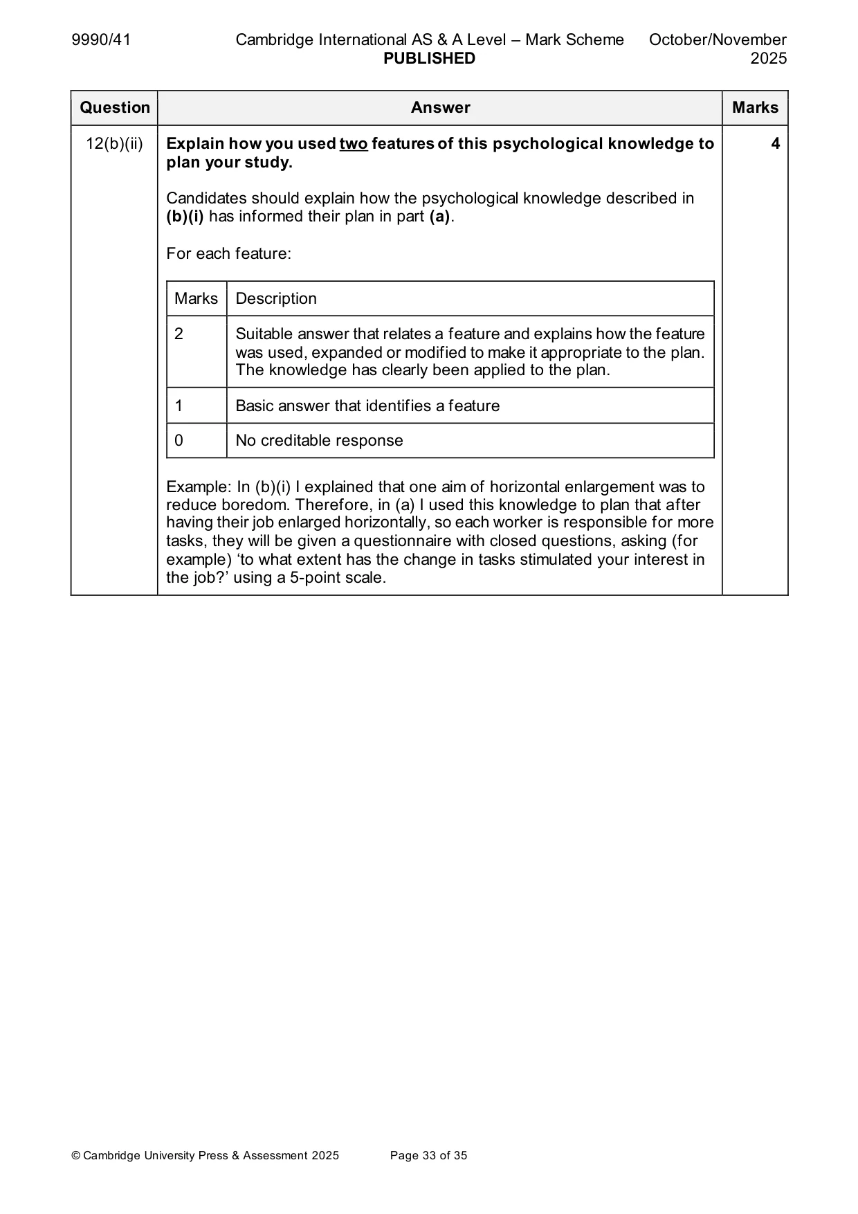 Mark scheme, page 33 of 35