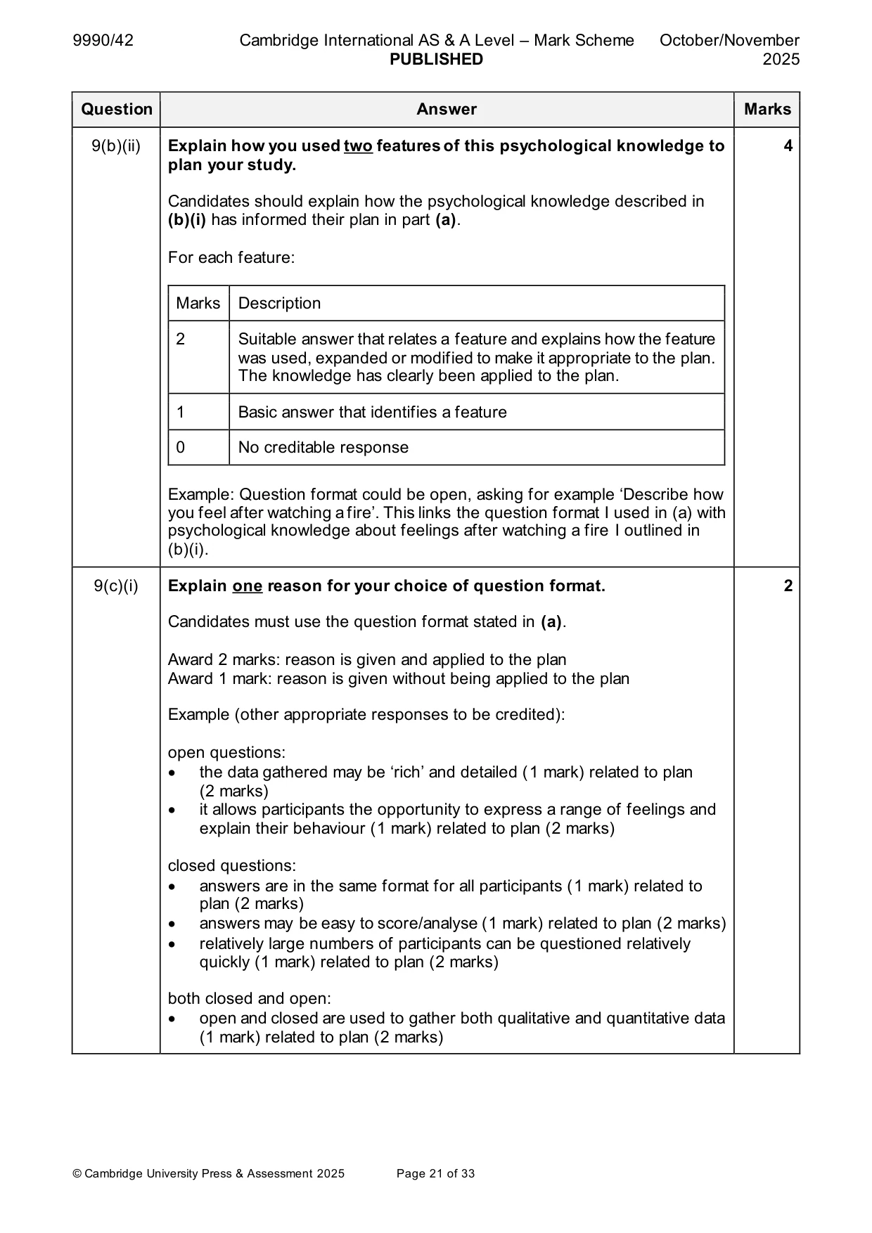 Mark scheme, page 21 of 33