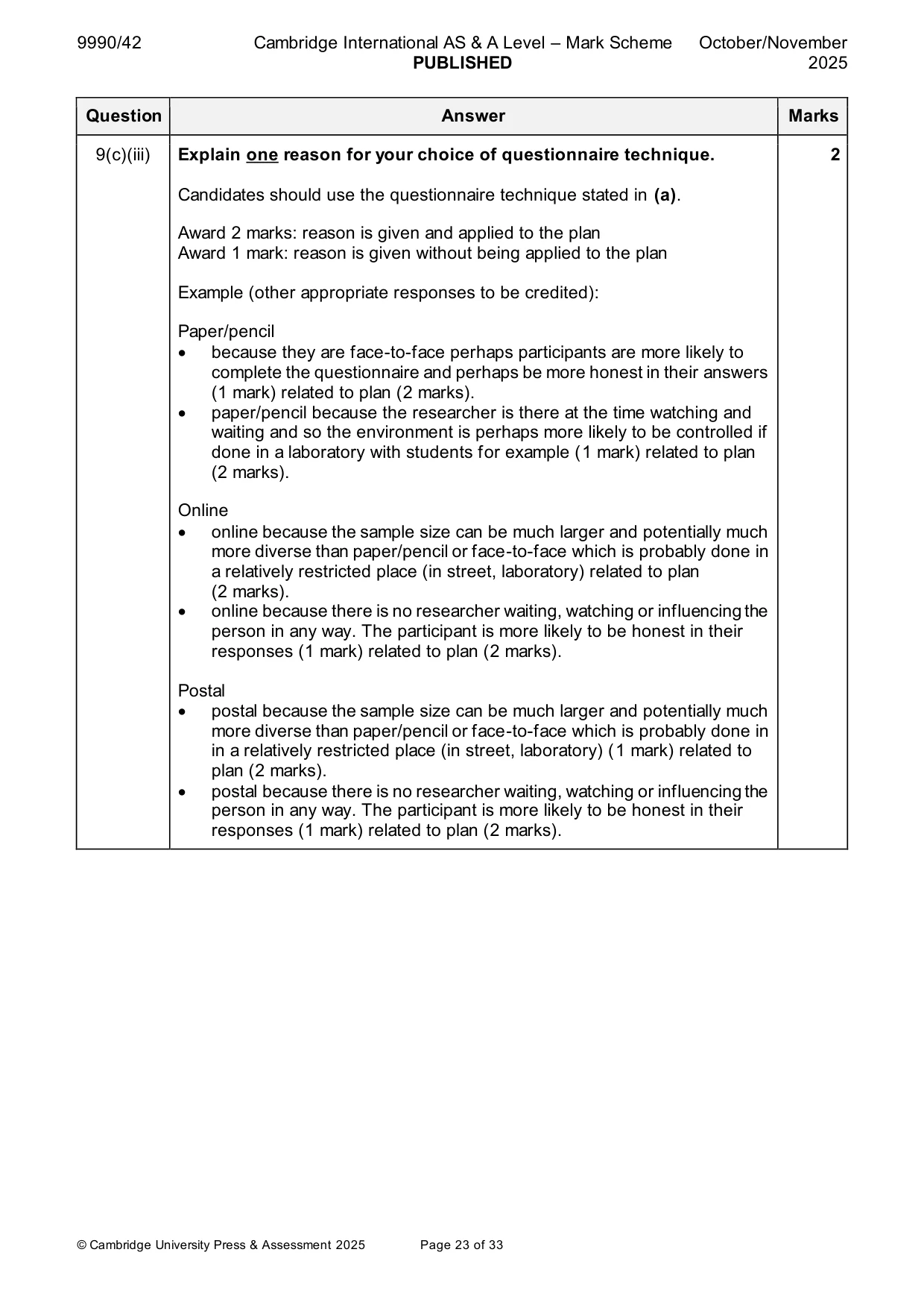 Mark scheme, page 23 of 33