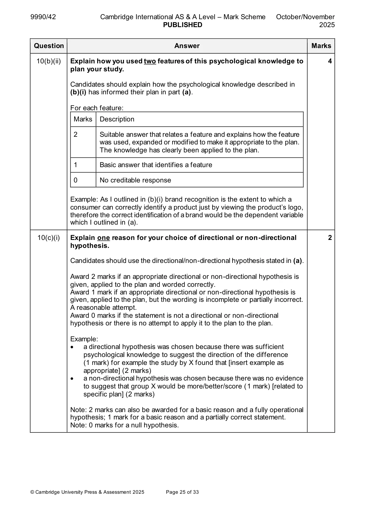 Mark scheme, page 25 of 33